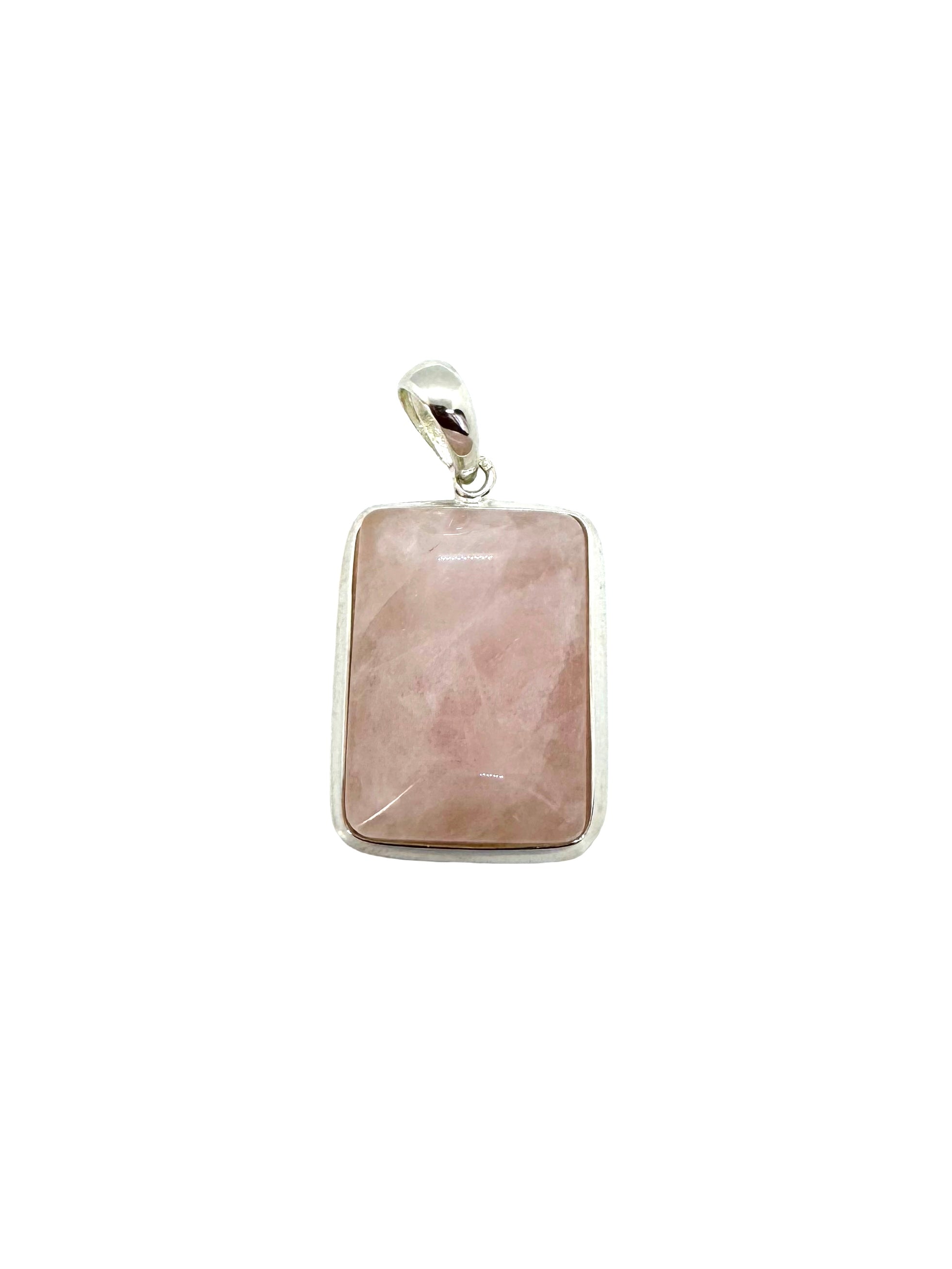 Pendente retangular de quartzo rosa com prata