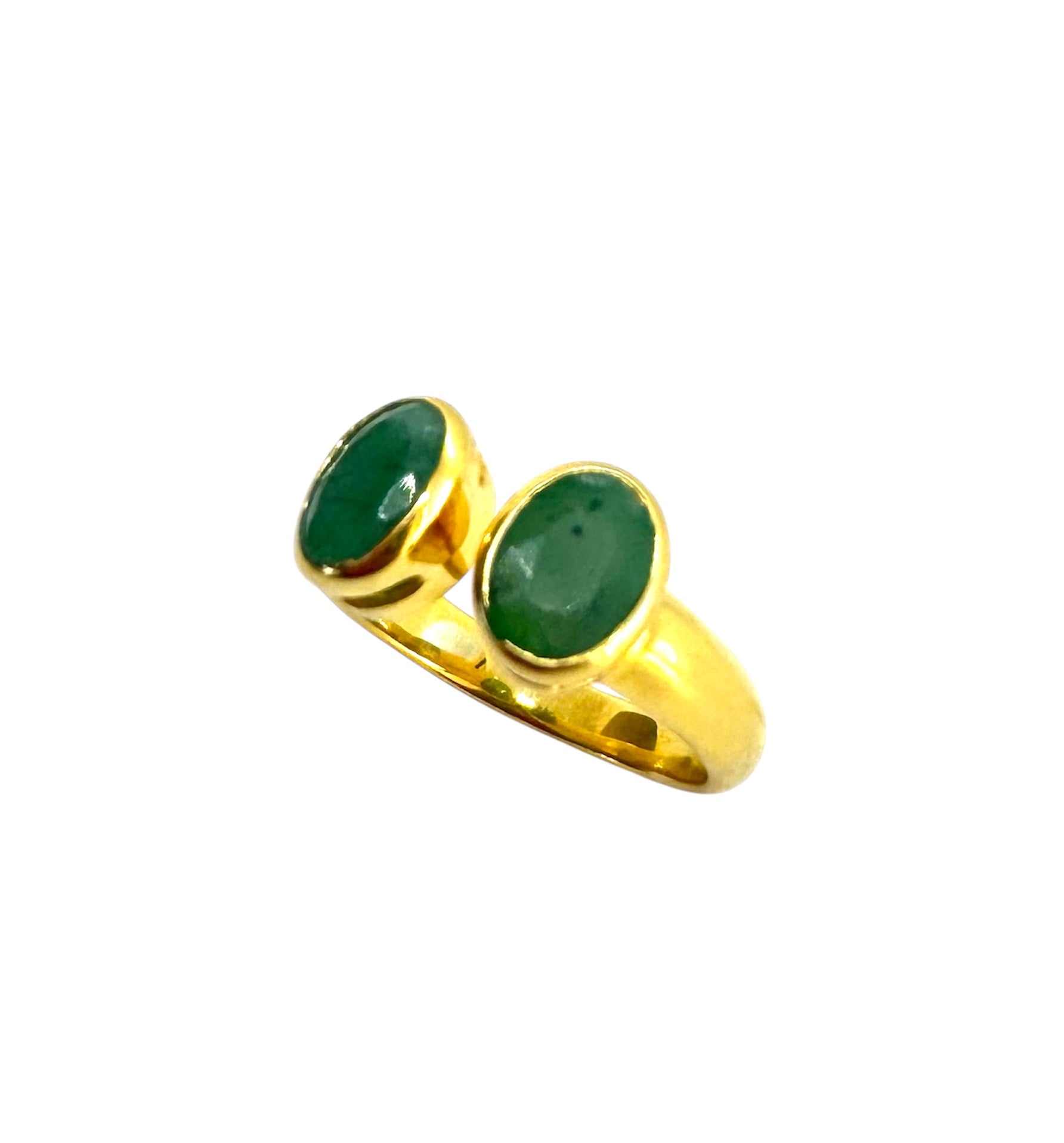 Anel de esmeralda oval duplo | Prata de lei banhada a ouro
