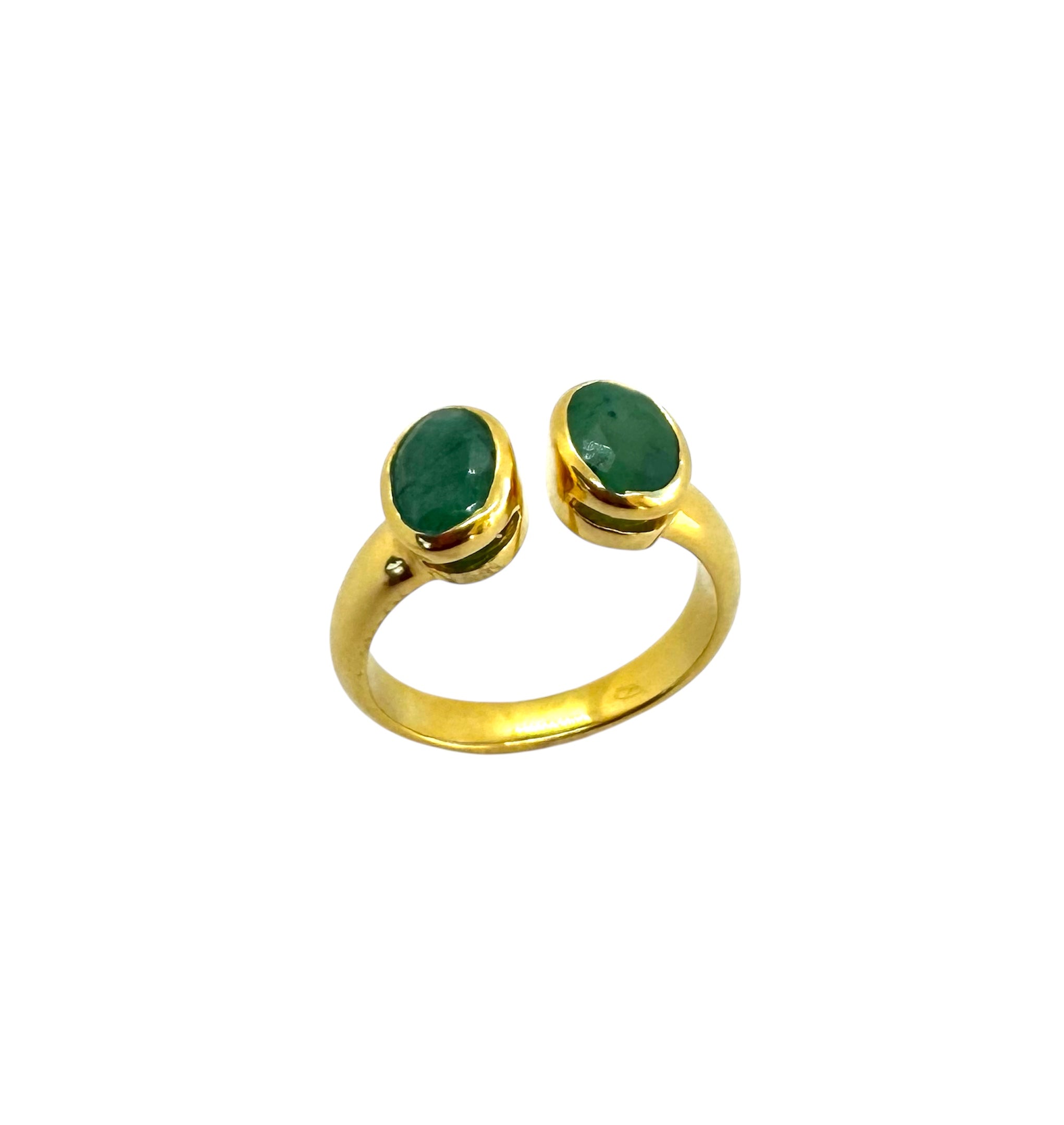 Anel de esmeralda oval duplo | Prata de lei banhada a ouro