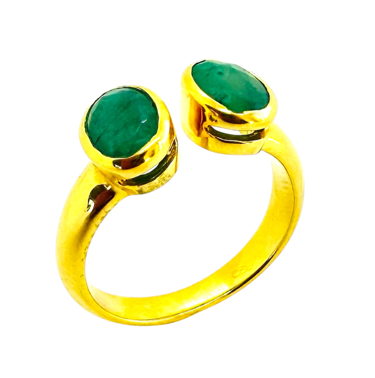 Anel de esmeralda oval duplo | Prata de lei banhada a ouro