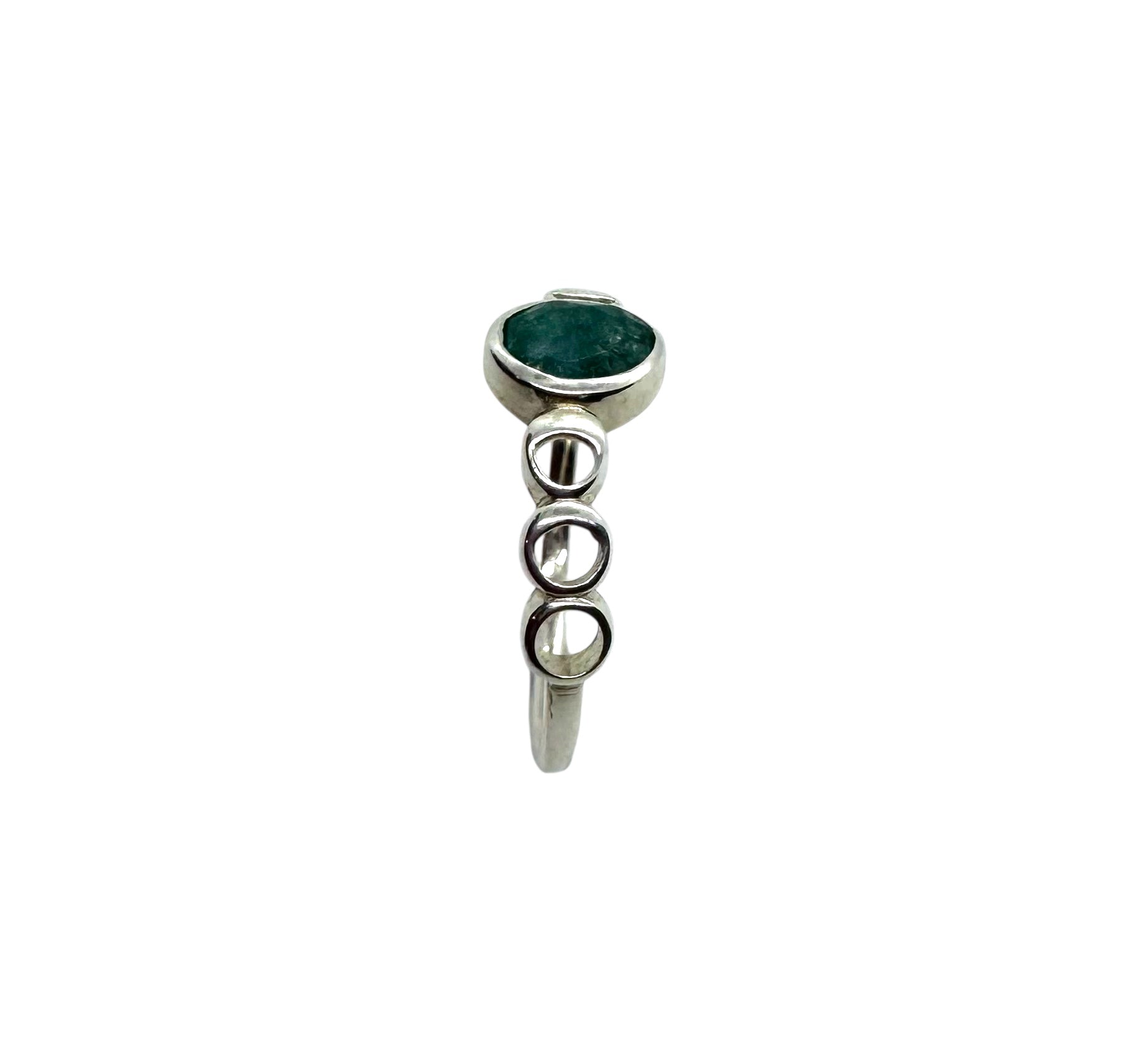 Anel Fases da Lua com Esmeralda Cabochão | Prata de Lei