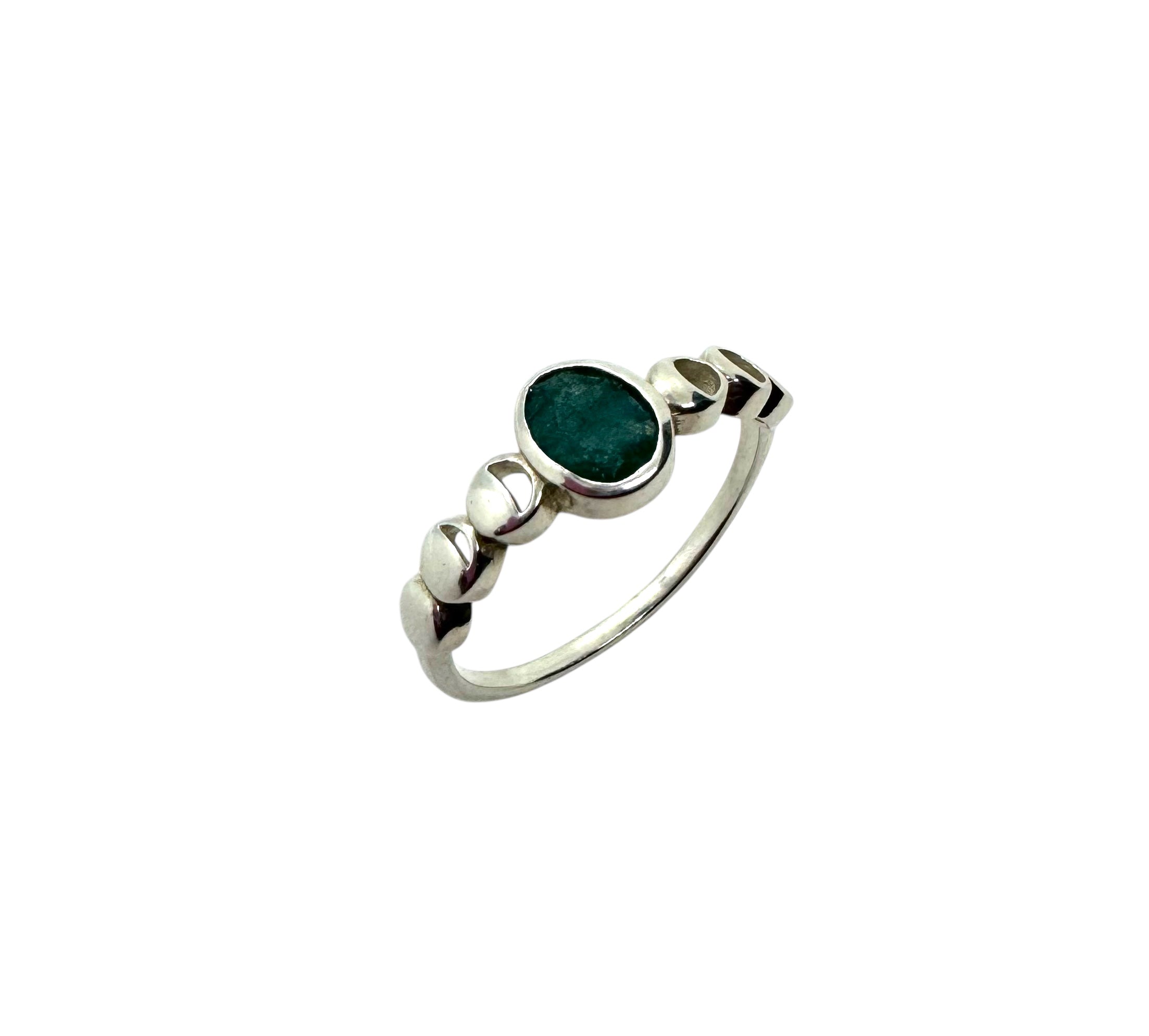Anel Fases da Lua com Esmeralda Cabochão | Prata de Lei