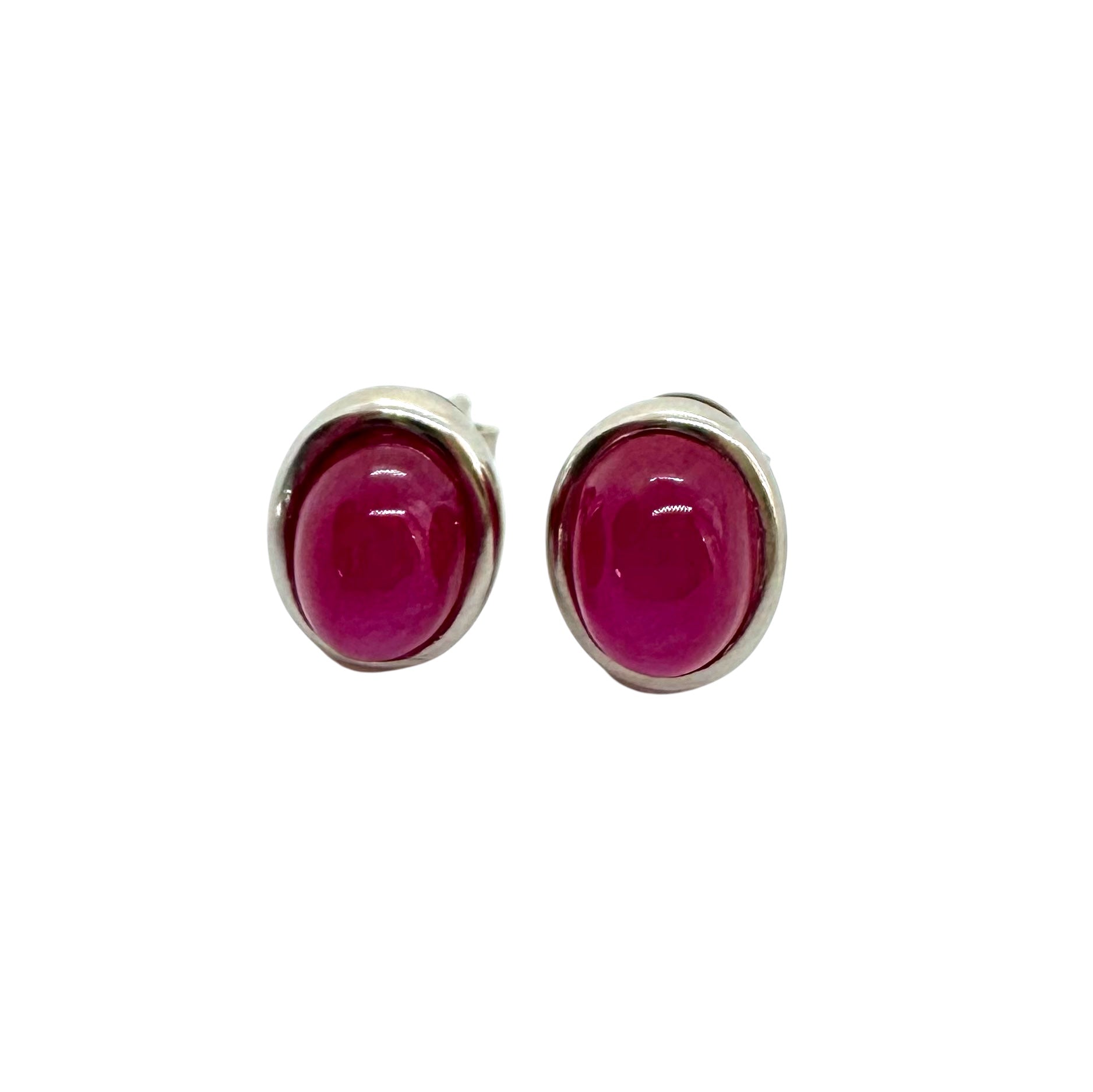 Brincos rubi cabochão oval | Prata de lei e rubi
