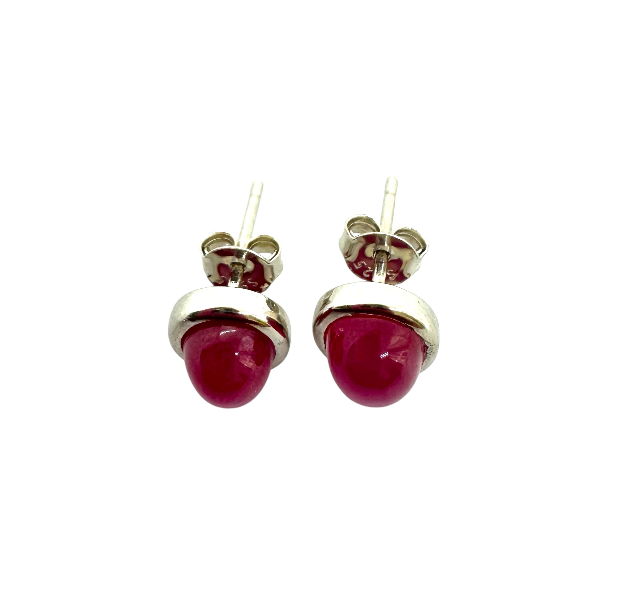 Brincos rubi cabochão oval | Prata de lei e rubi