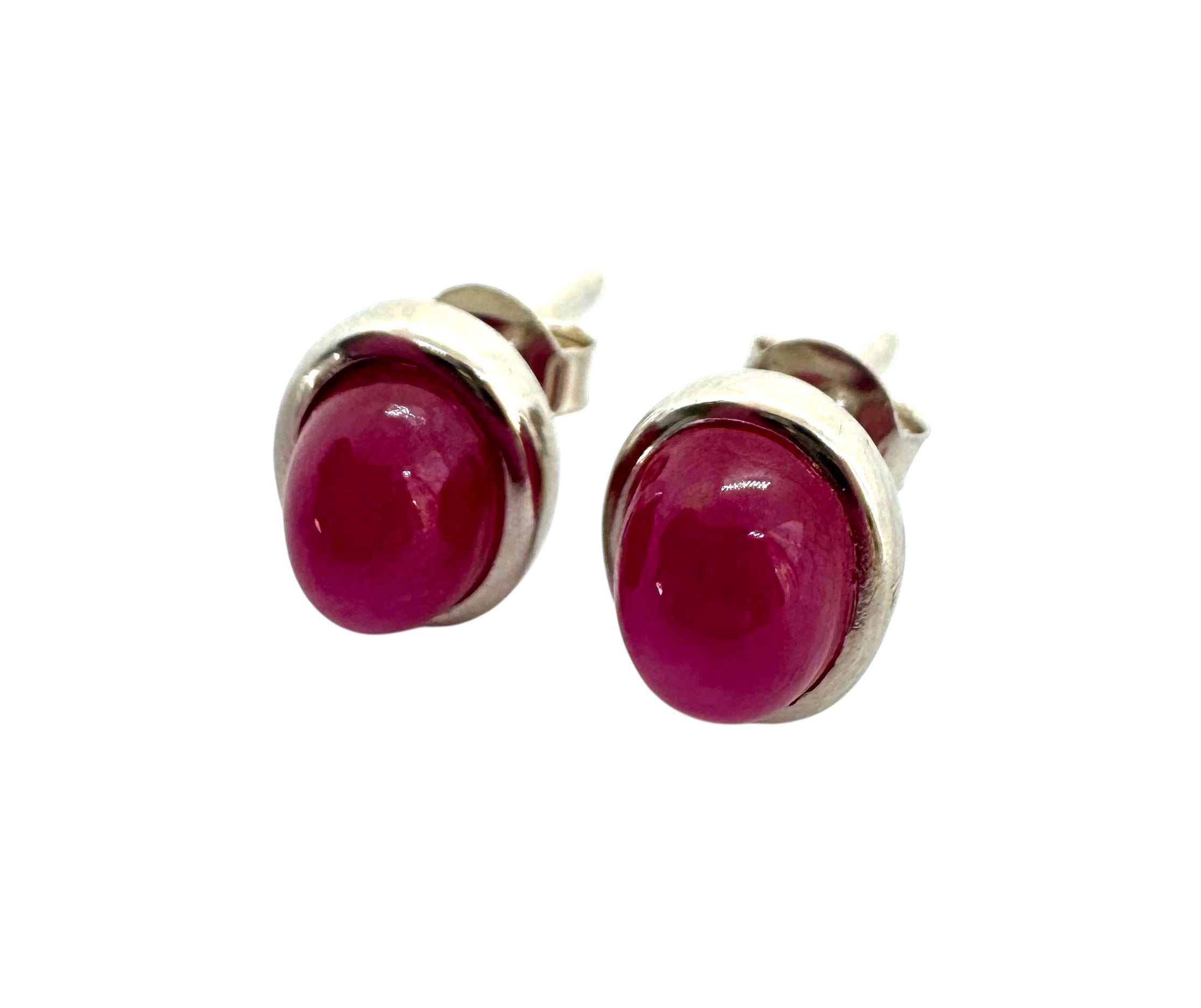 Brincos rubi cabochão oval | Prata de lei e rubi