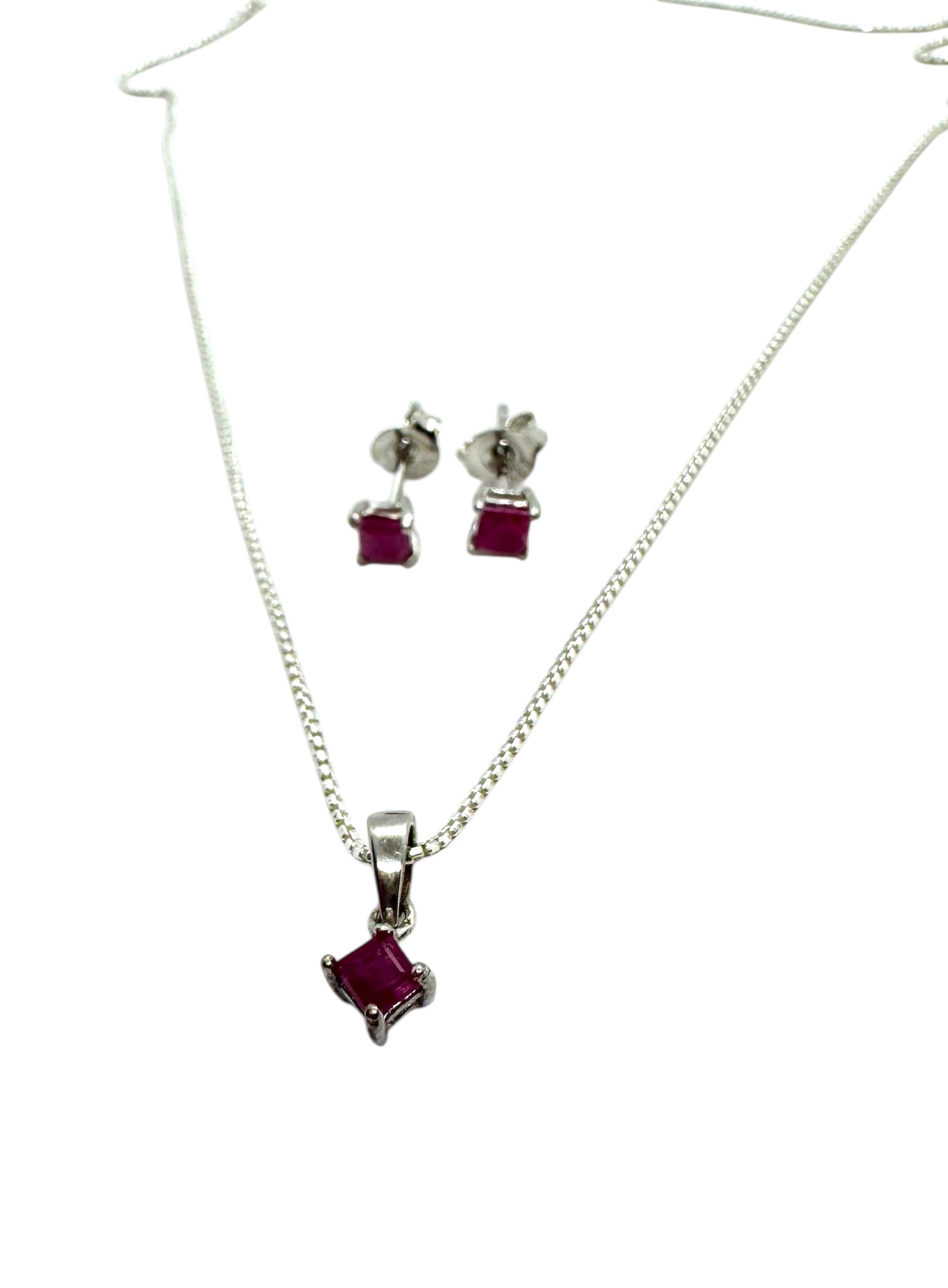 Square Ruby Minimal Set | Sterling Silver & Faceted Rubies