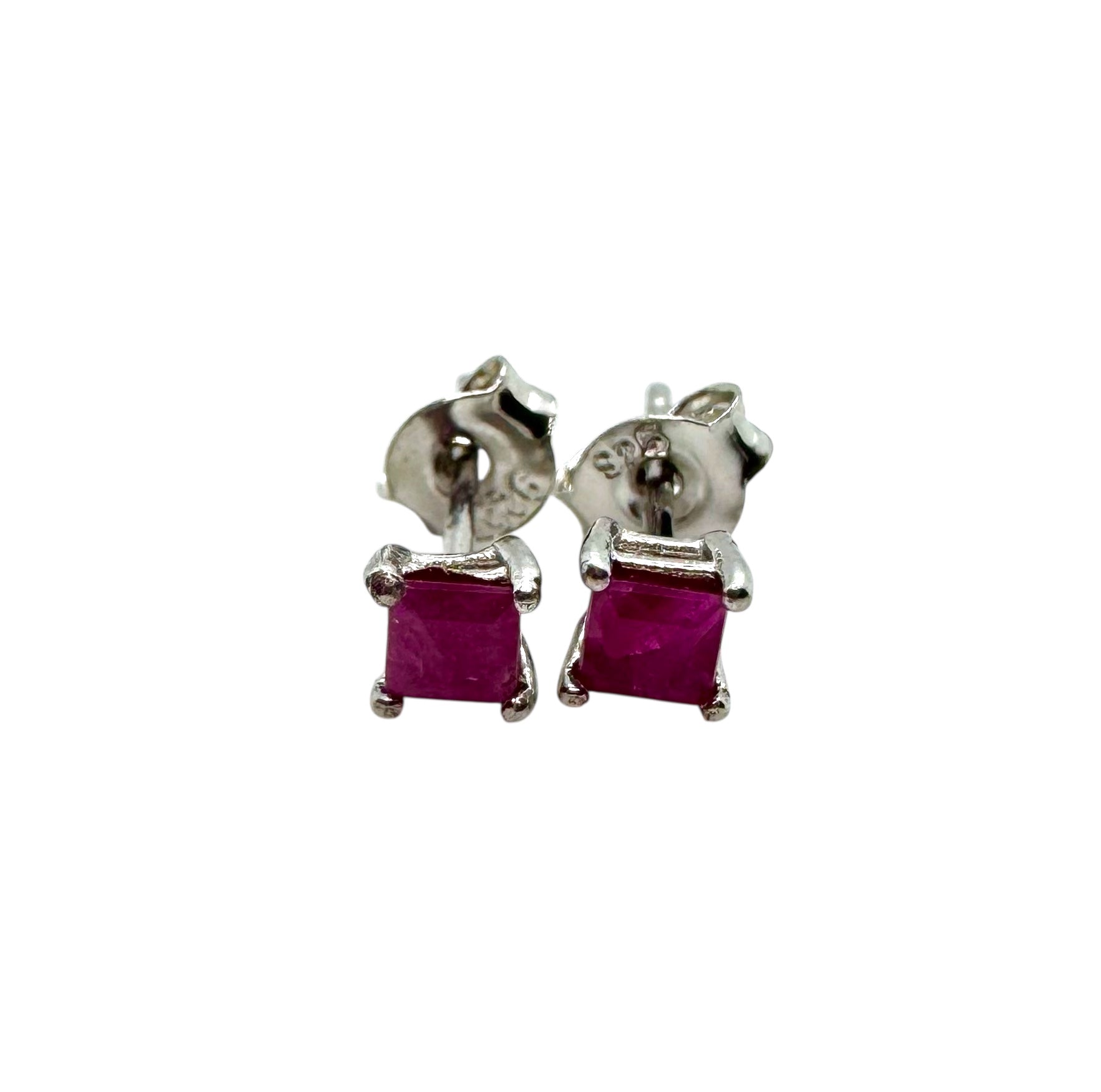Square Ruby Minimal Set | Sterling Silver & Faceted Rubies