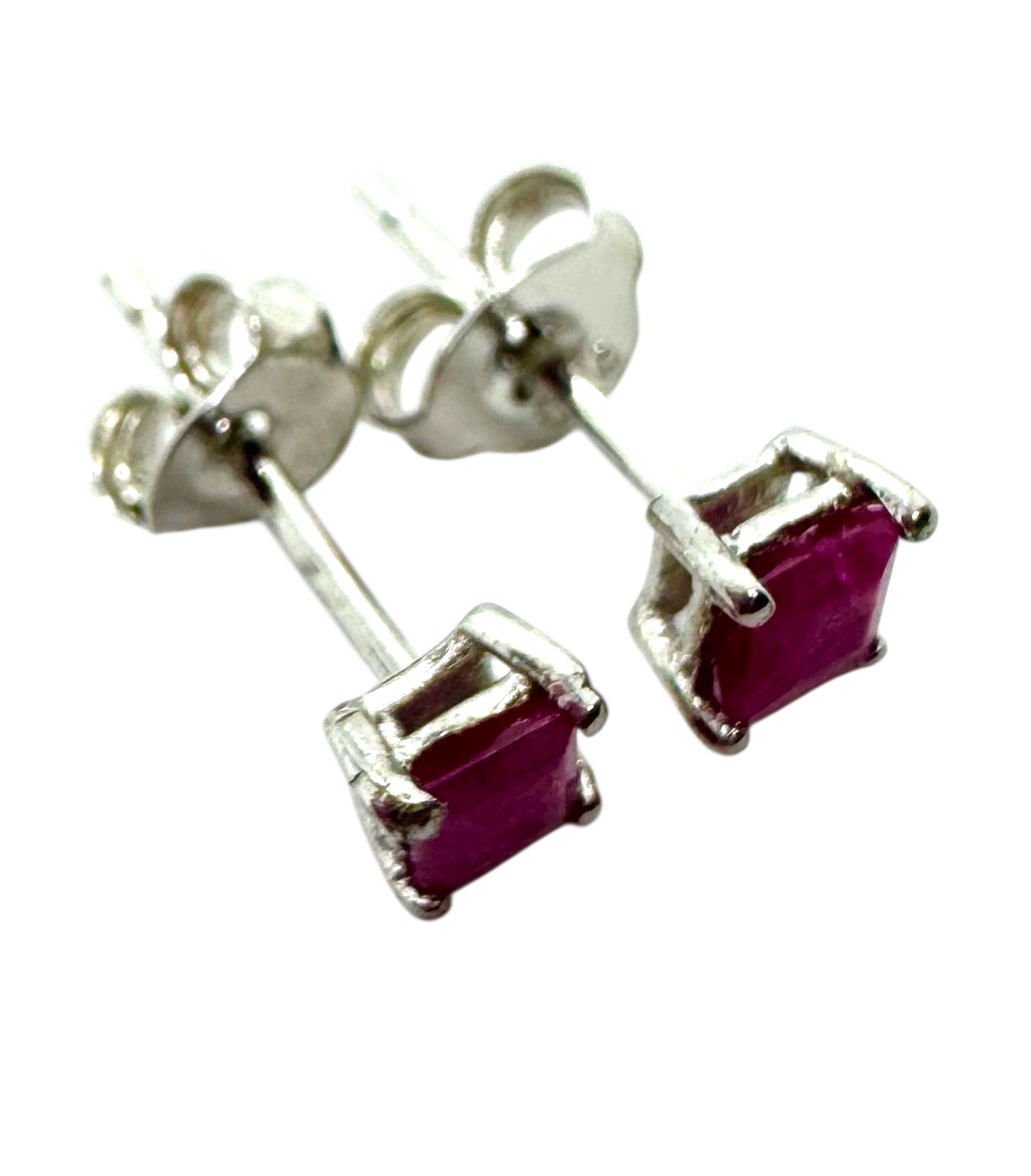 Square Ruby Minimal Set | Sterling Silver & Faceted Rubies