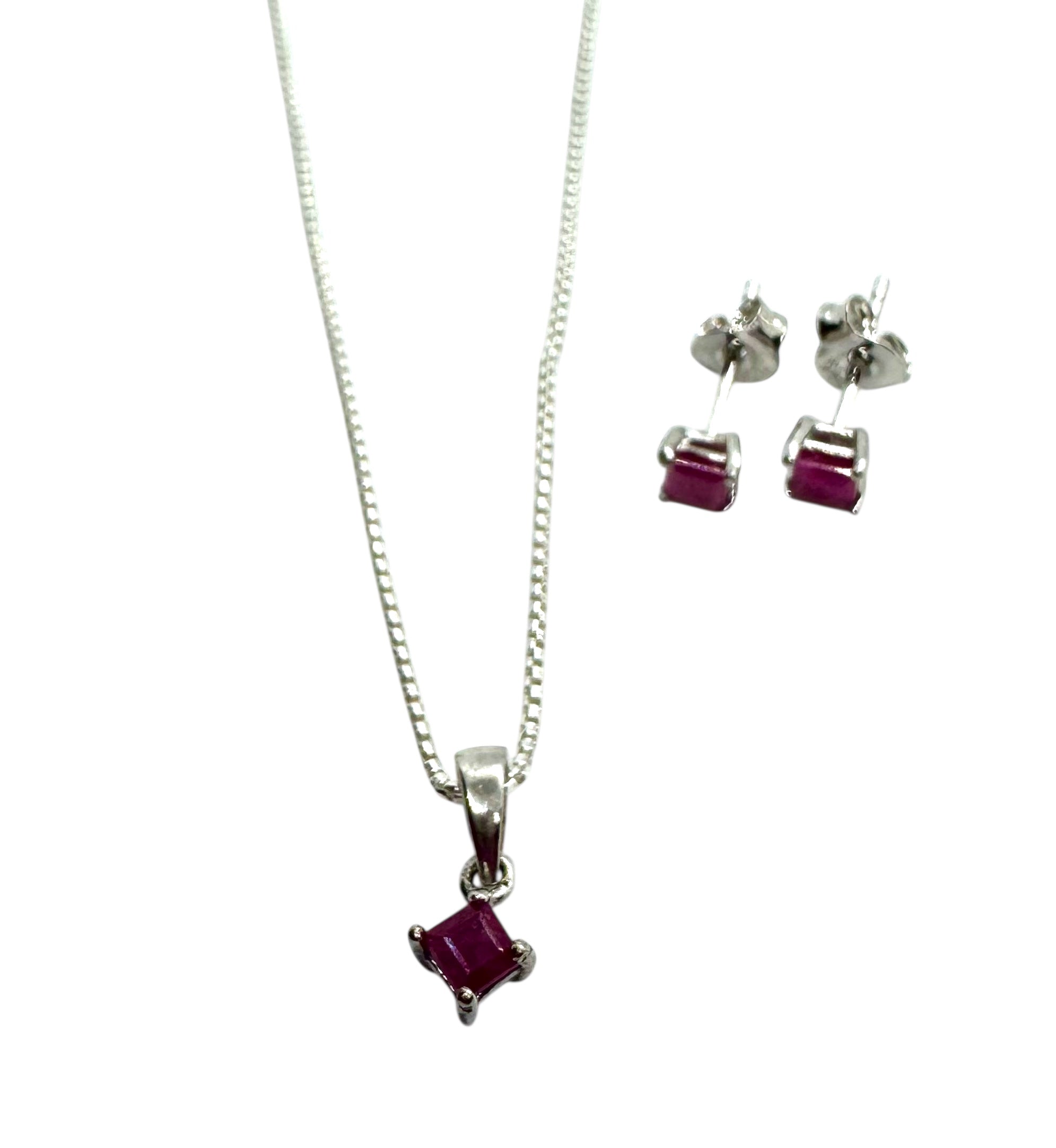 Square Ruby Minimal Set | Sterling Silver & Faceted Rubies