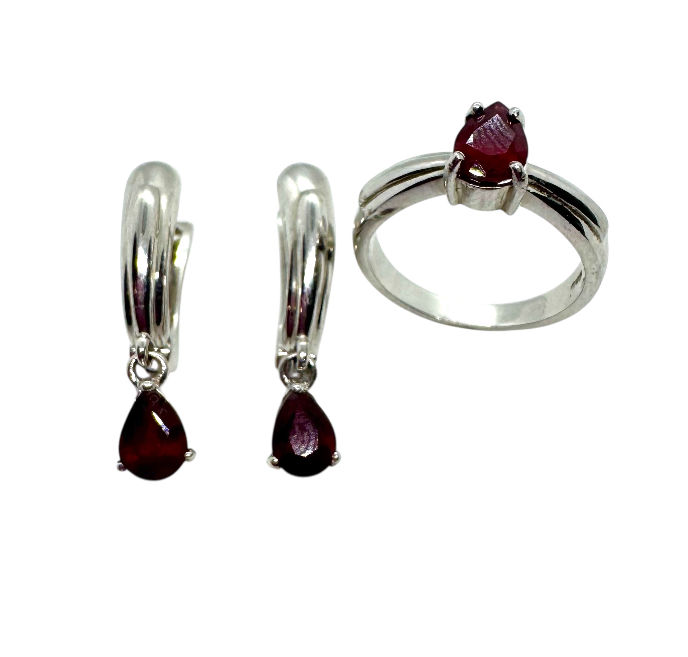 Teardrop Ruby Set | Sterling Silver & Faceted Rubies