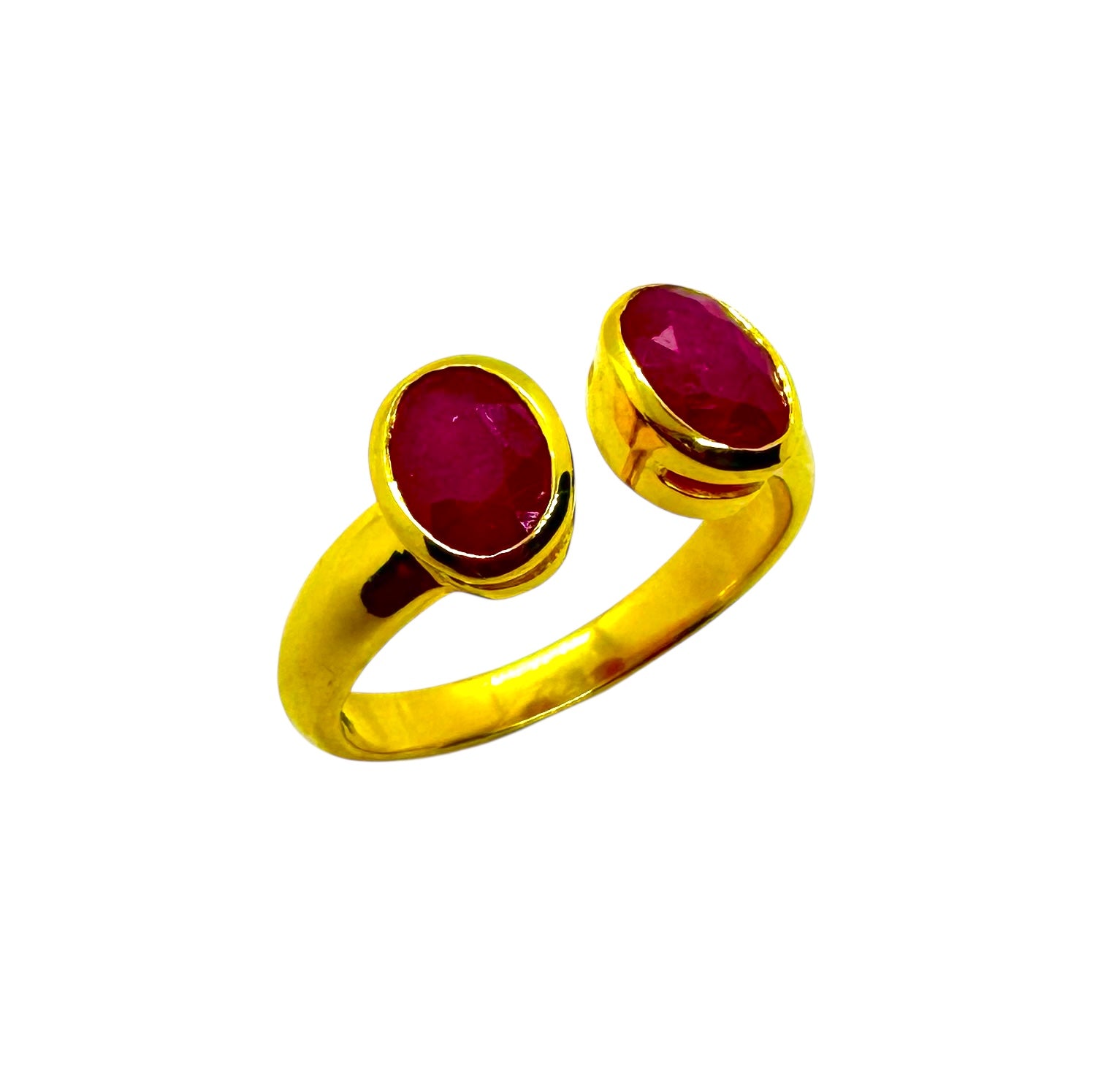 Anel Rubi Oval Duplo | Prata de Lei Banhada a Ouro e Facetada