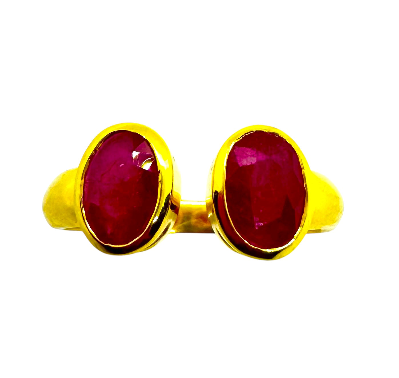 Anel Rubi Oval Duplo | Prata de Lei Banhada a Ouro e Facetada