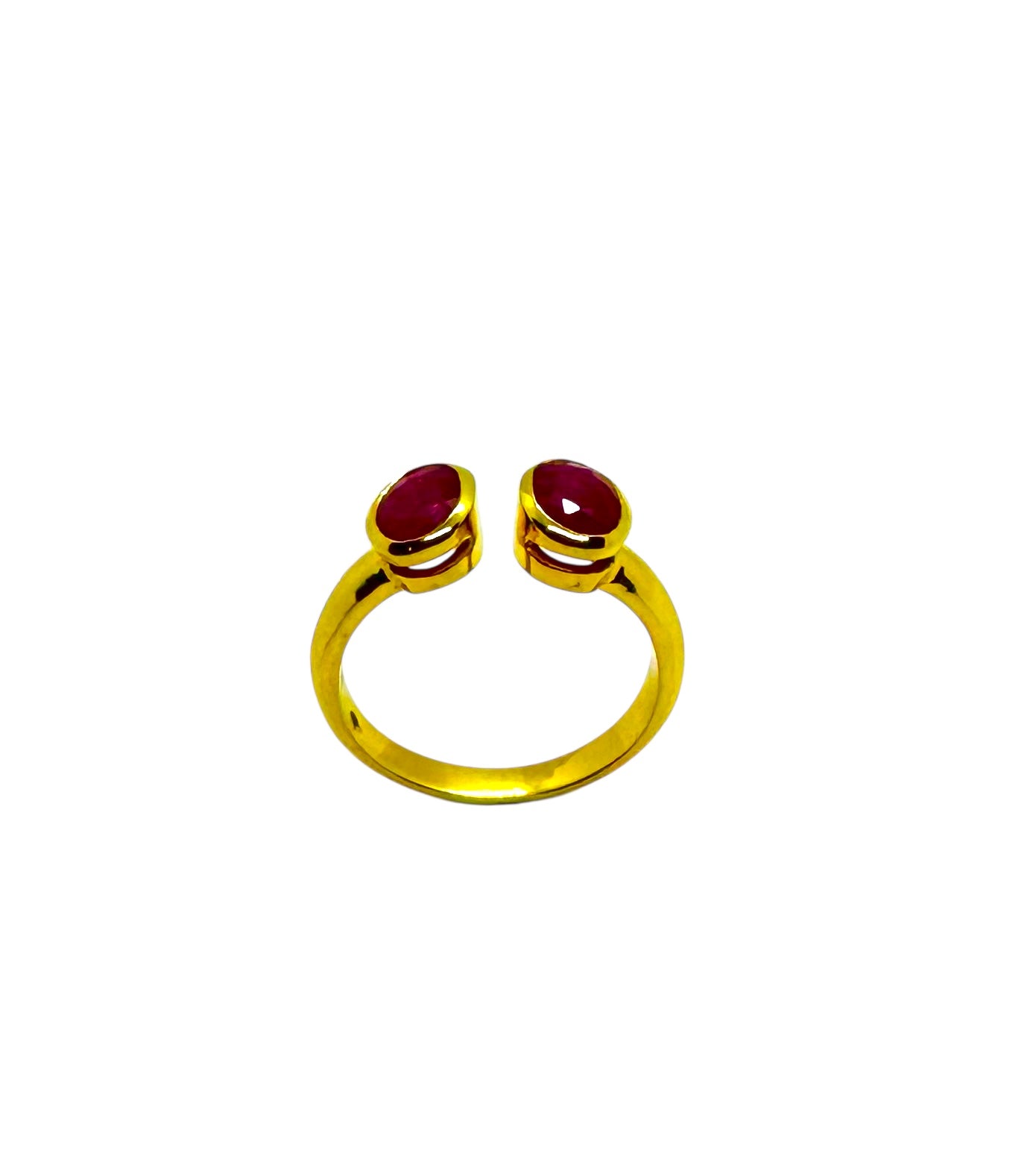 Anel Rubi Oval Duplo | Prata de Lei Banhada a Ouro e Facetada