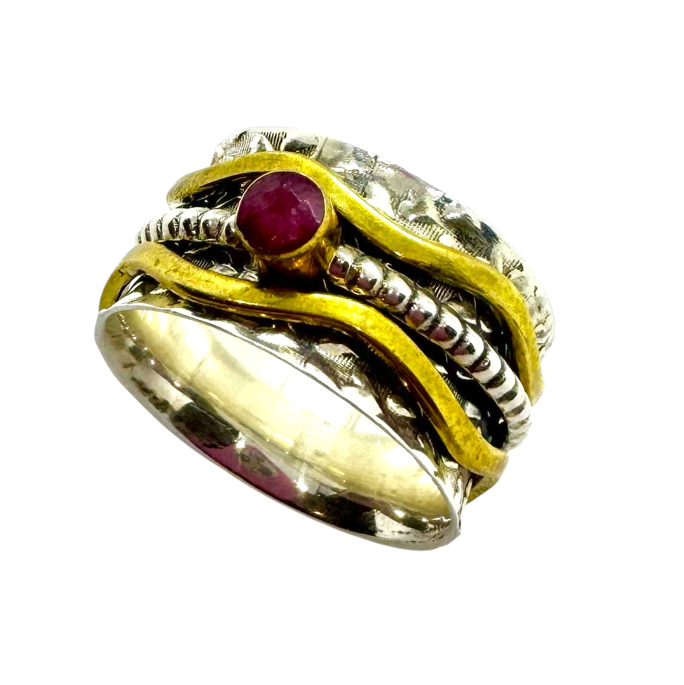 Anel Spinner Rubi | Prata de Lei, Latão e Cabochão