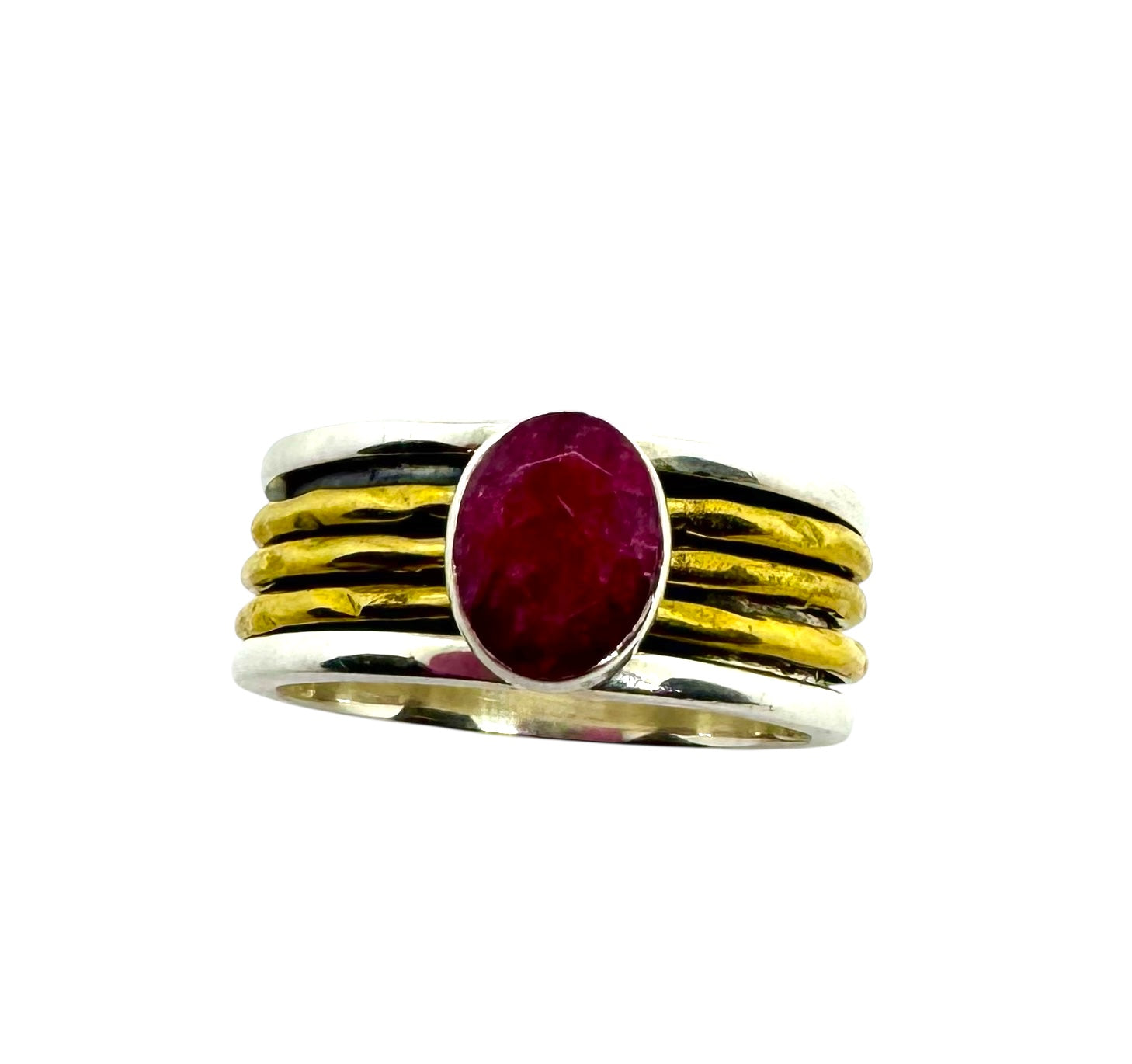 Anel oval rubi | Latão com acabamento dourado e rubi cabochão