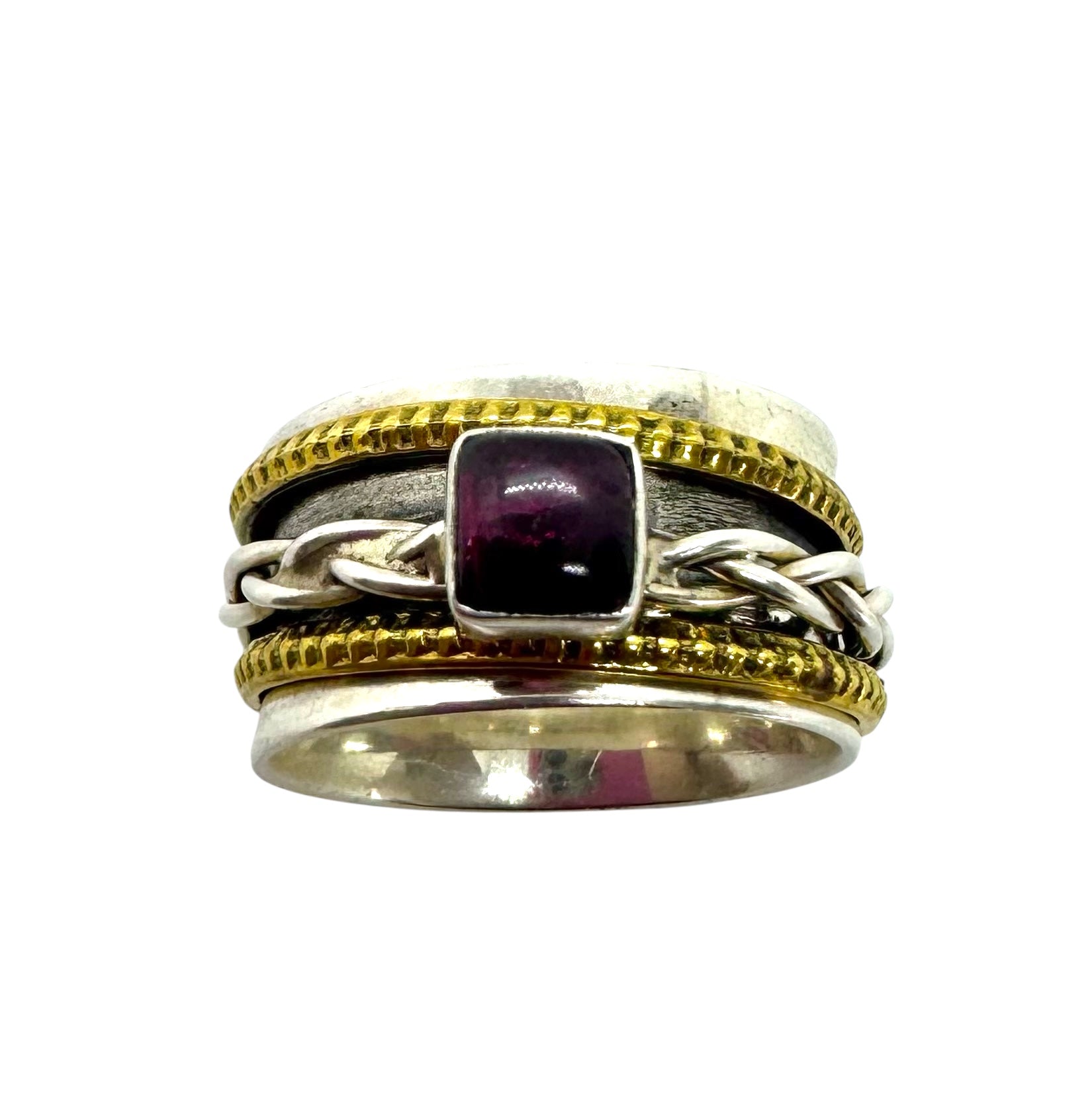 Anel Cabochão Quadrado | Detalhes em Prata de Lei e Latão