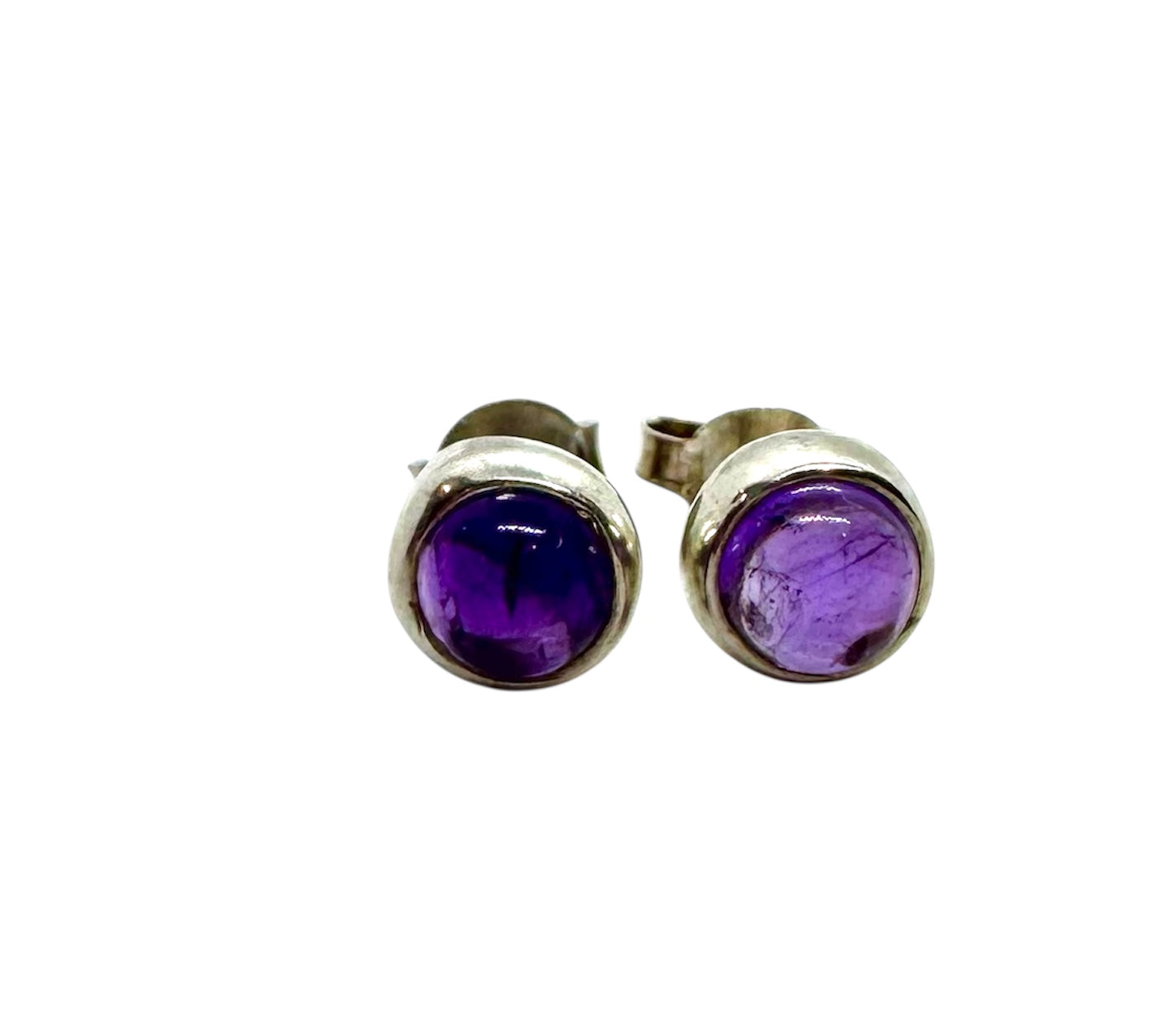 Brincos em Prata com Ametistas Cabochão Redondo