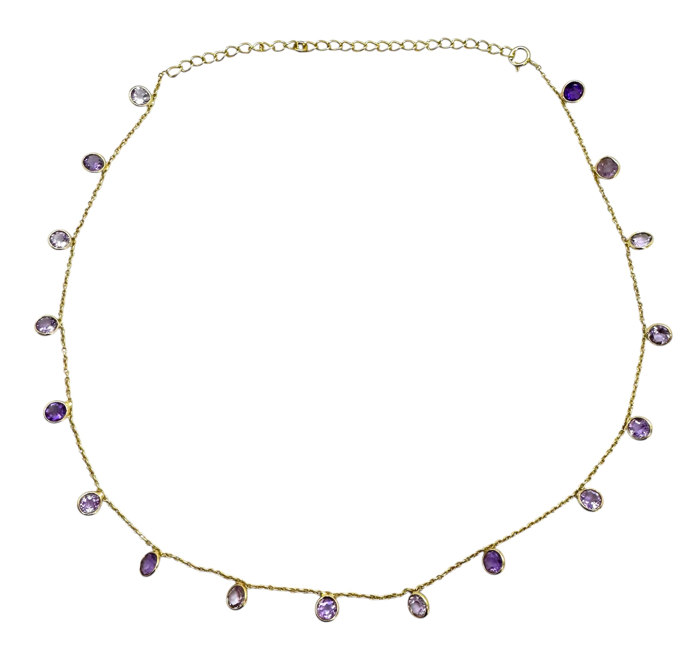 Gold-Toned Silver Necklace with Round Diamond-Cut Amethysts