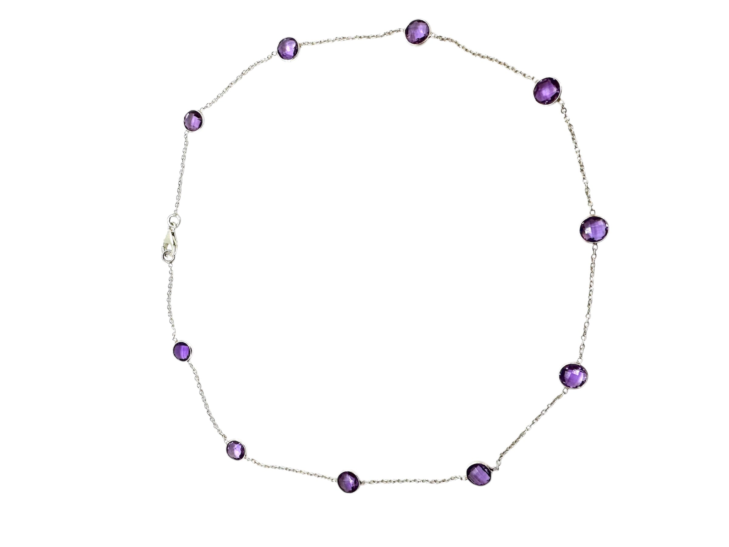 Colar em Prata com Ametistas Redondas com Lapidação de Diamante