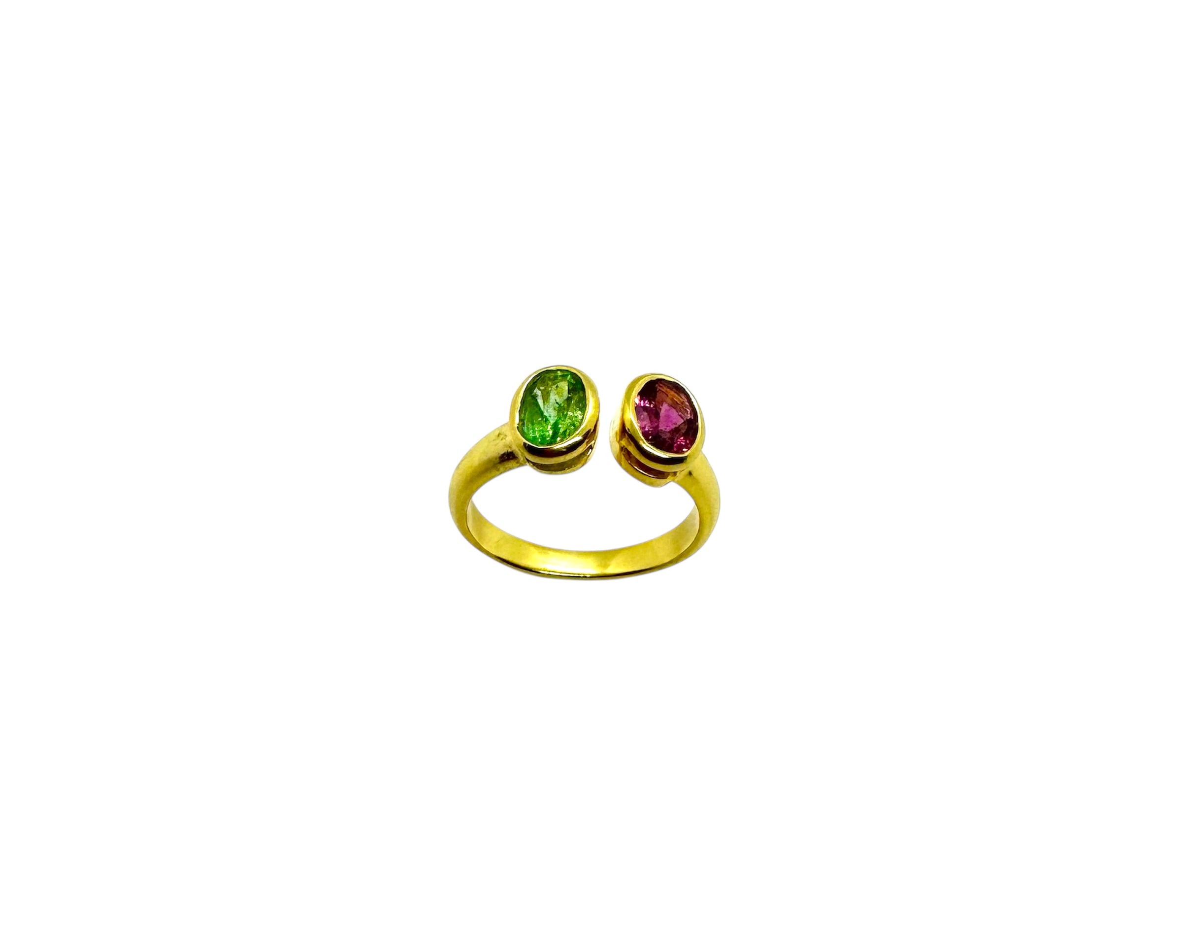 Golden Silver Ring with Pink & Green Tourmaline's