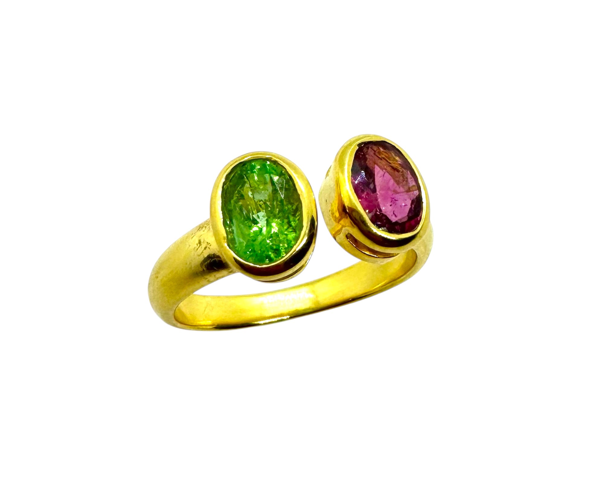 Golden Silver Ring with Pink & Green Tourmaline's