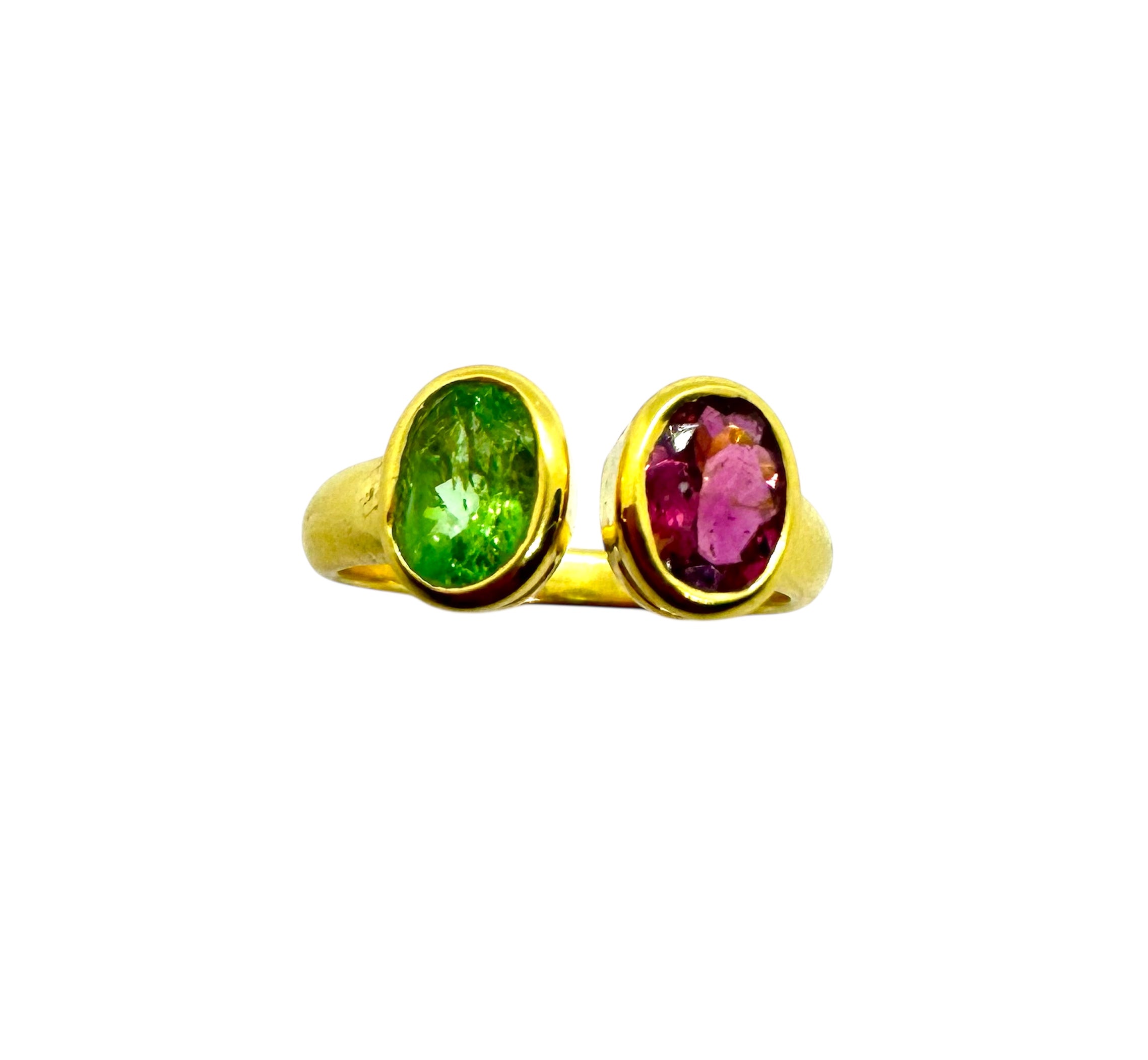 Golden Silver Ring with Pink & Green Tourmaline's