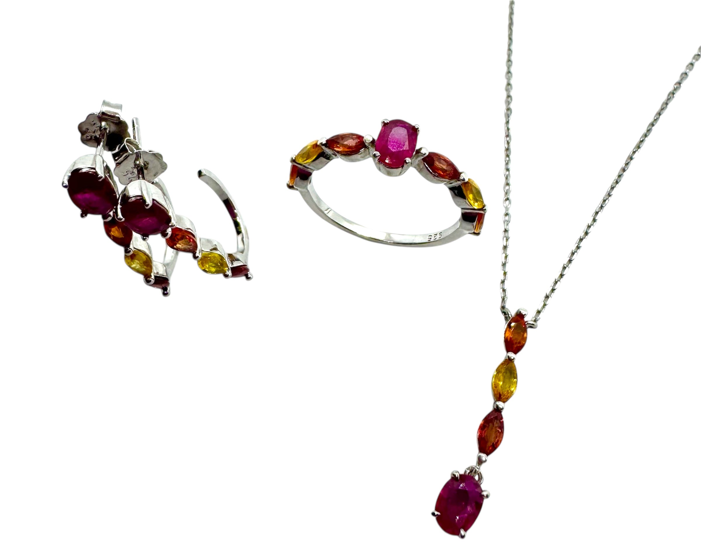 925 Sterling Silver Multi-Color Sapphire Jewelry Set