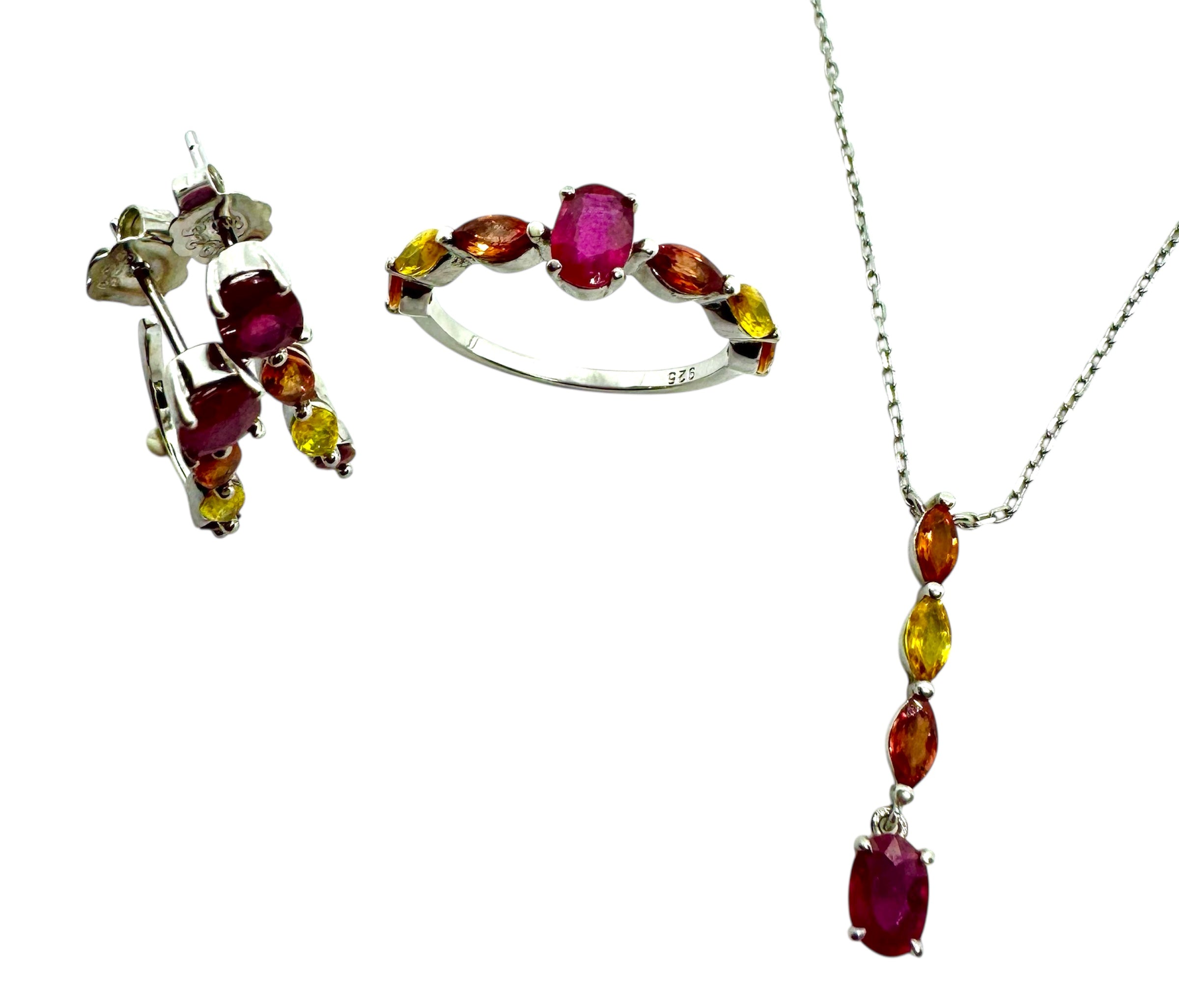 925 Sterling Silver Multi-Color Sapphire Jewelry Set