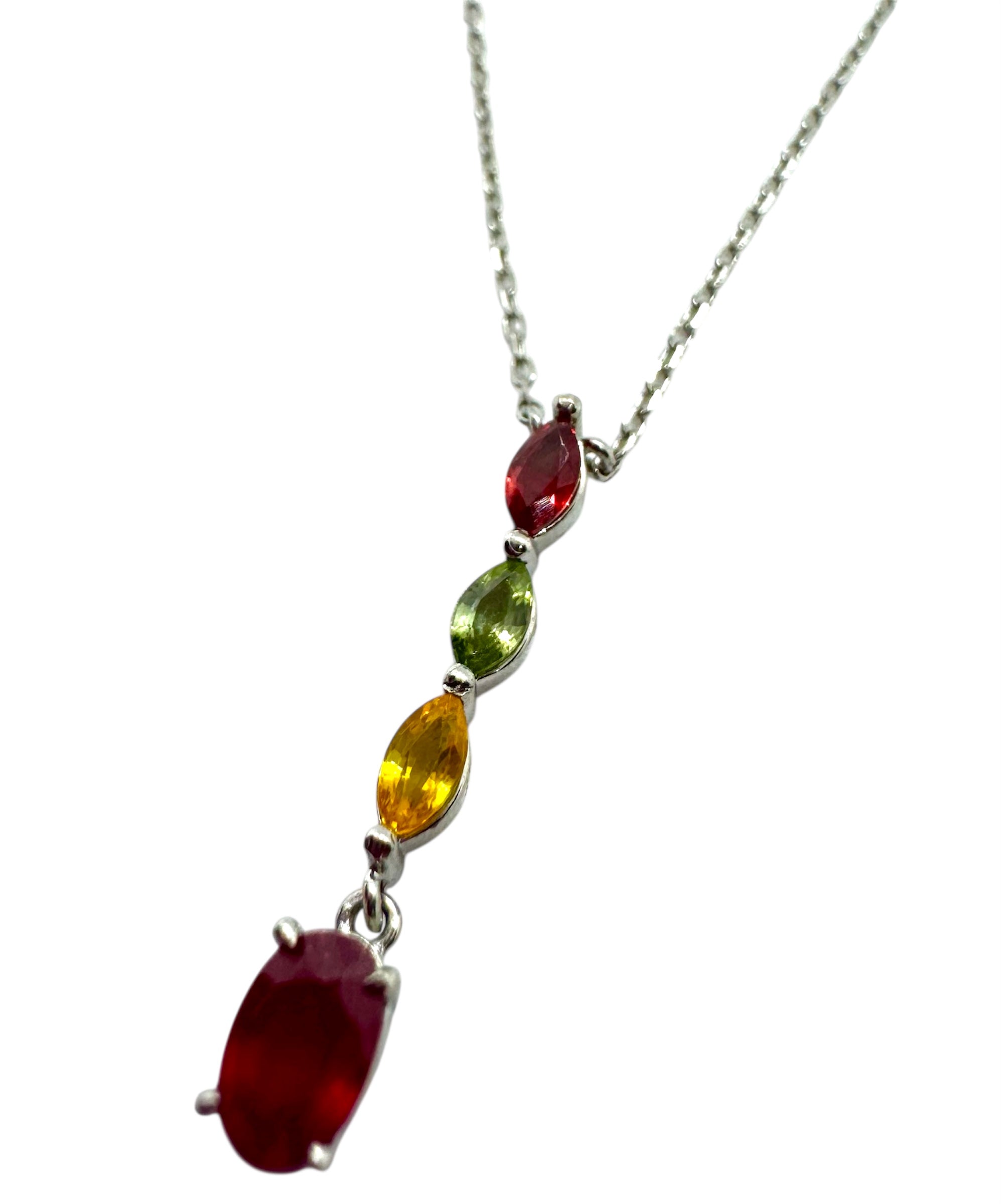 925 Sterling Silver Multi-Color Sapphire Necklace