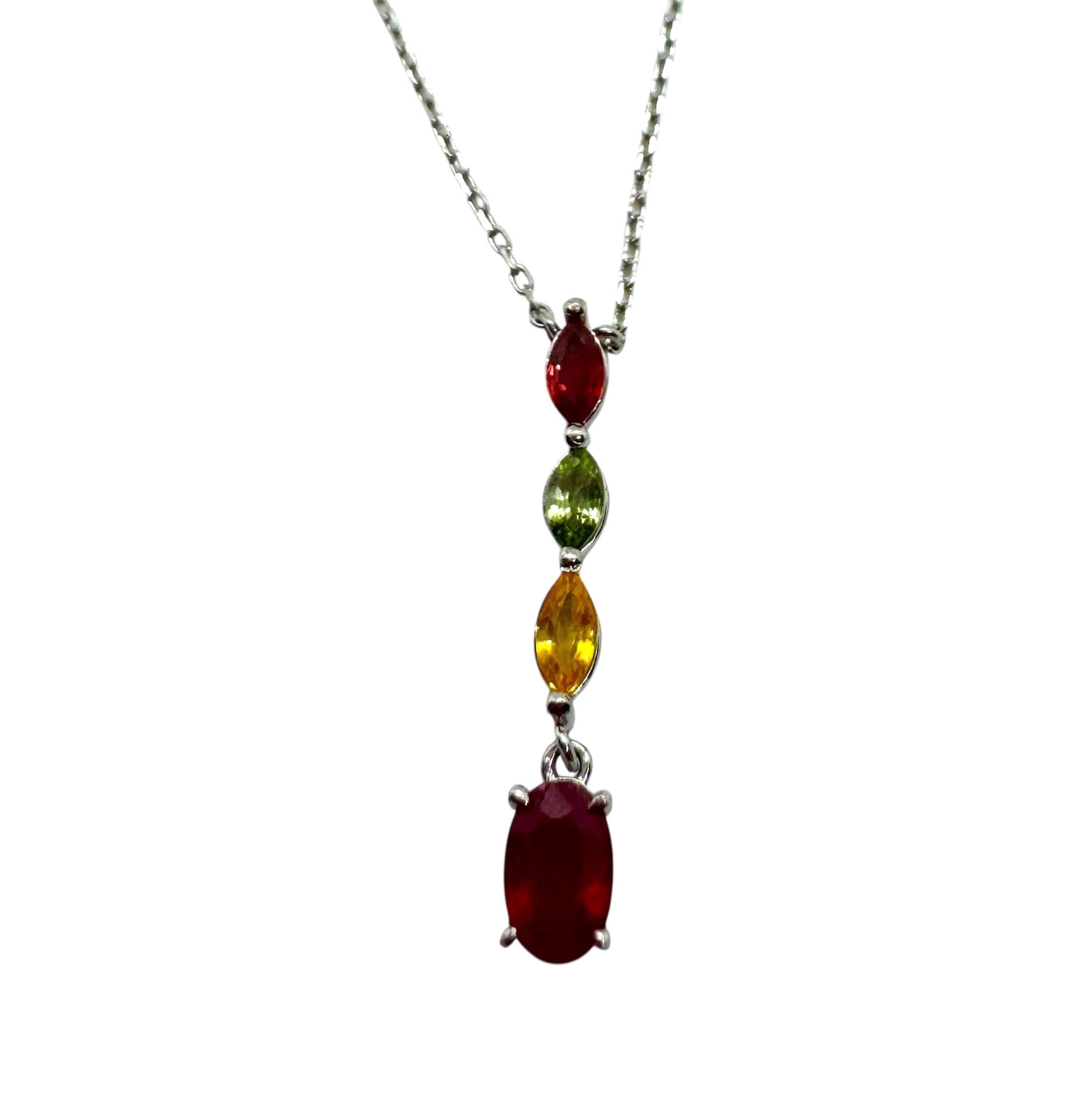 925 Sterling Silver Multi-Color Sapphire Necklace