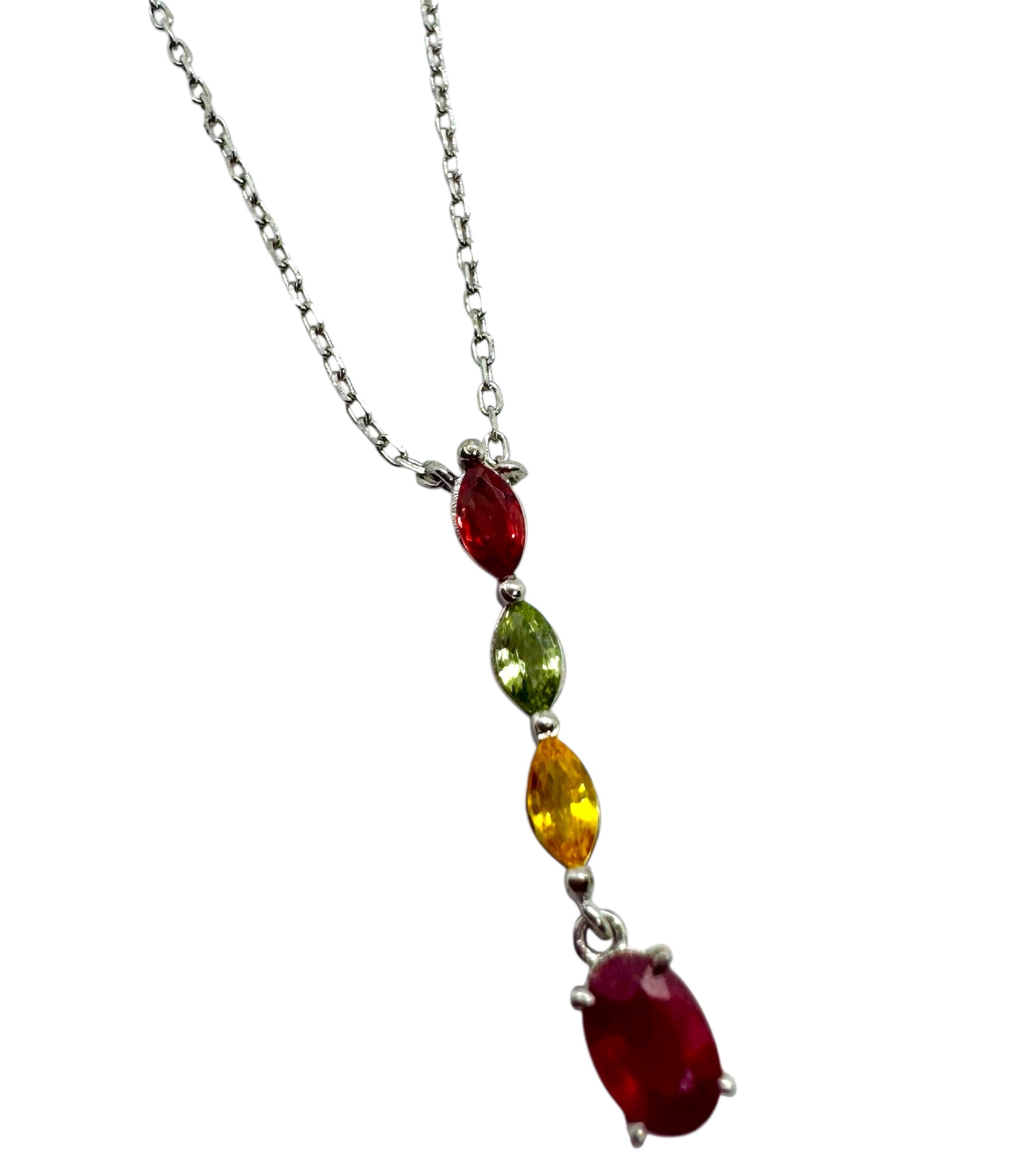 925 Sterling Silver Multi-Color Sapphire Necklace