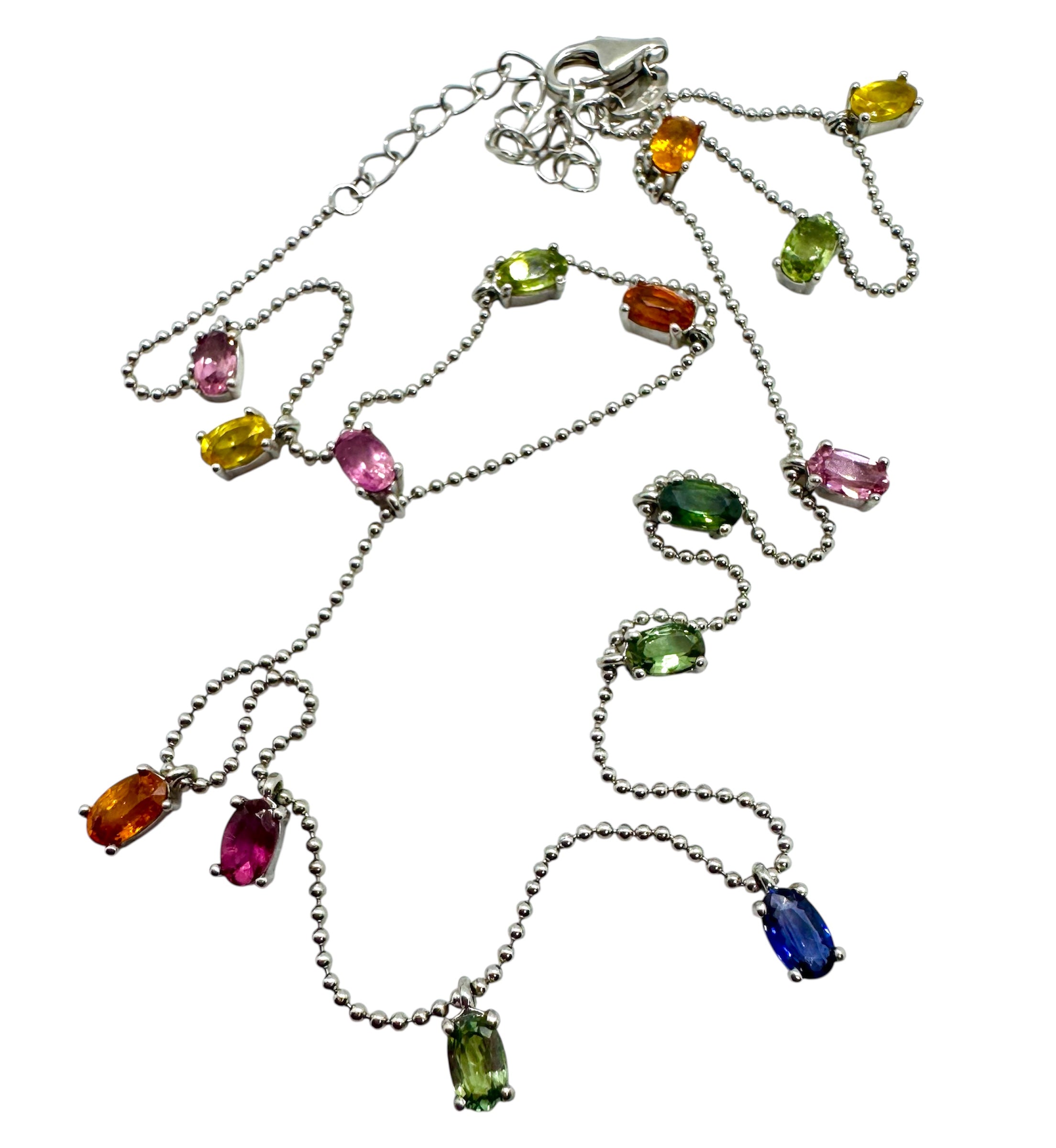 925 Sterling Silver Multi-Color Sapphire Necklace