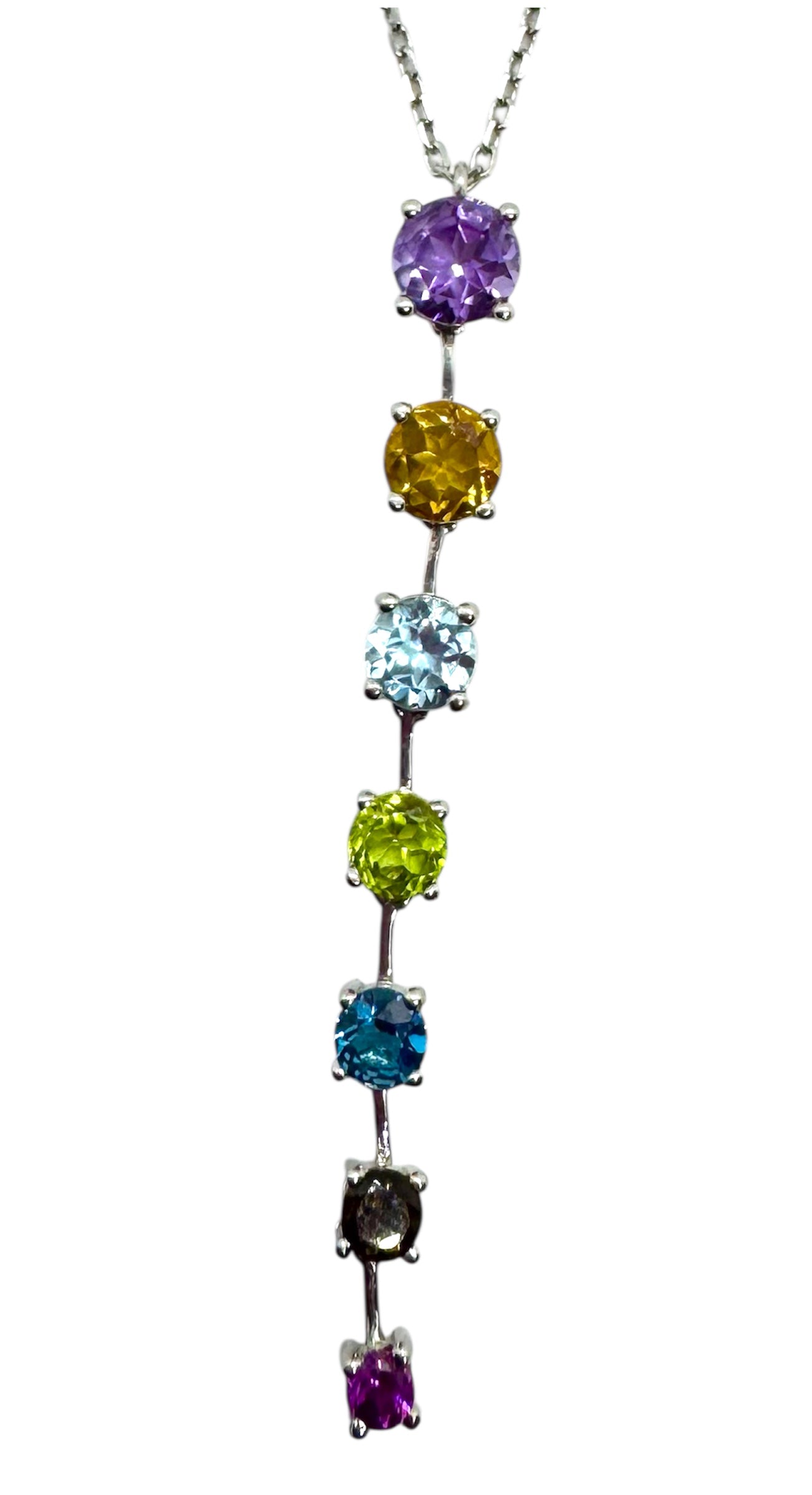 925 Sterling Silver Multi-Gemstone Necklace (Vertical)