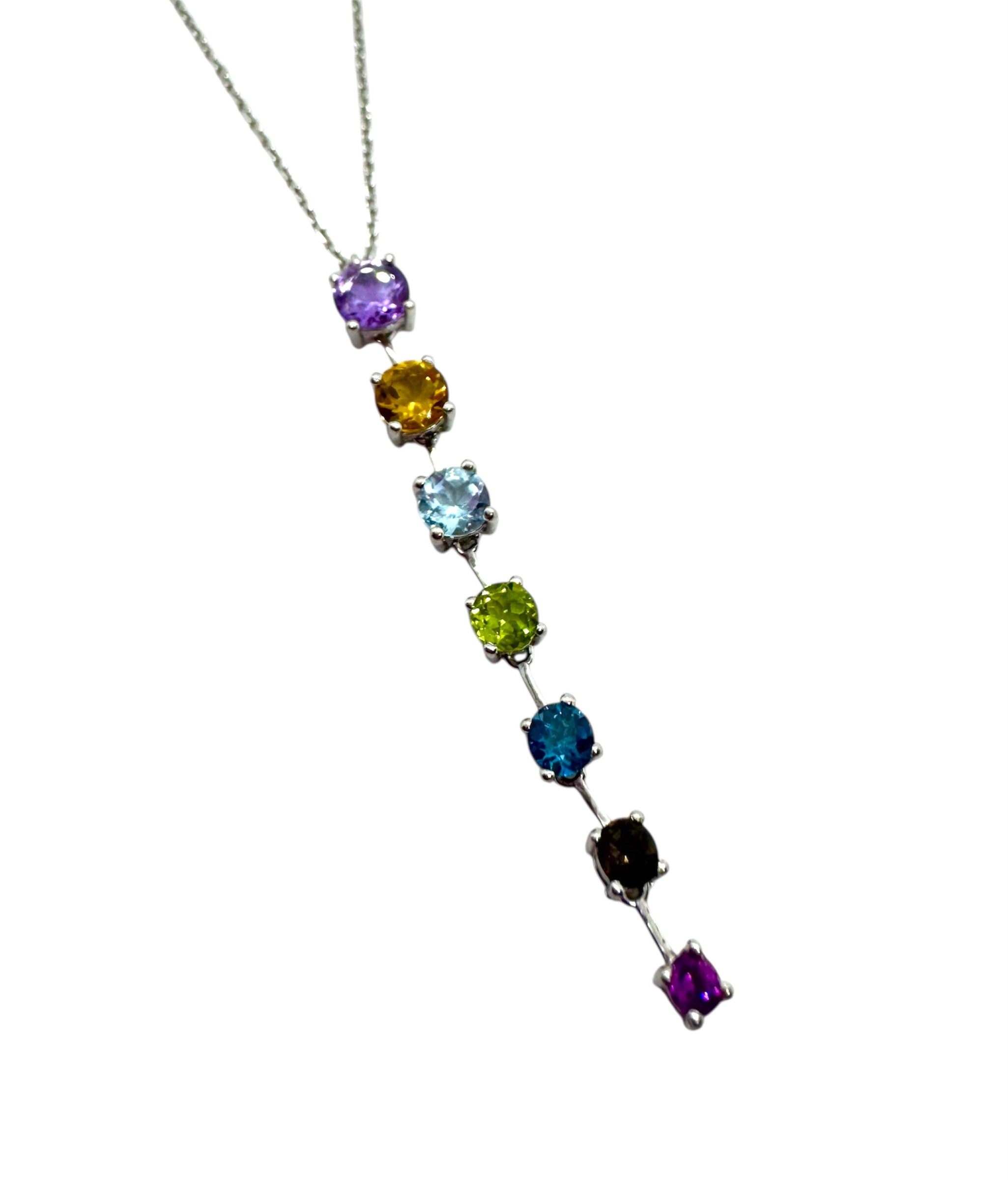 925 Sterling Silver Multi-Gemstone Necklace (Vertical)