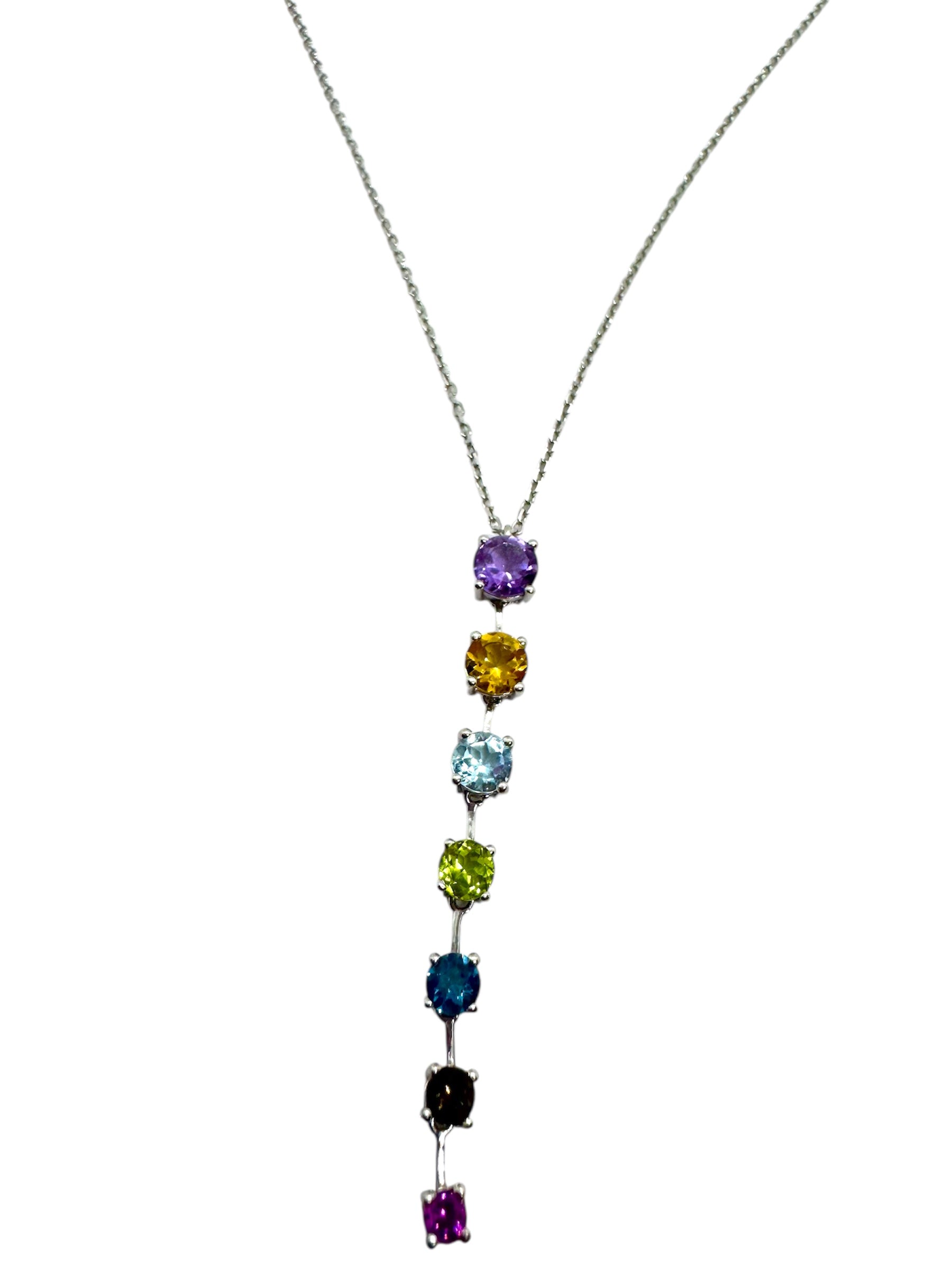 925 Sterling Silver Multi-Gemstone Necklace (Vertical)