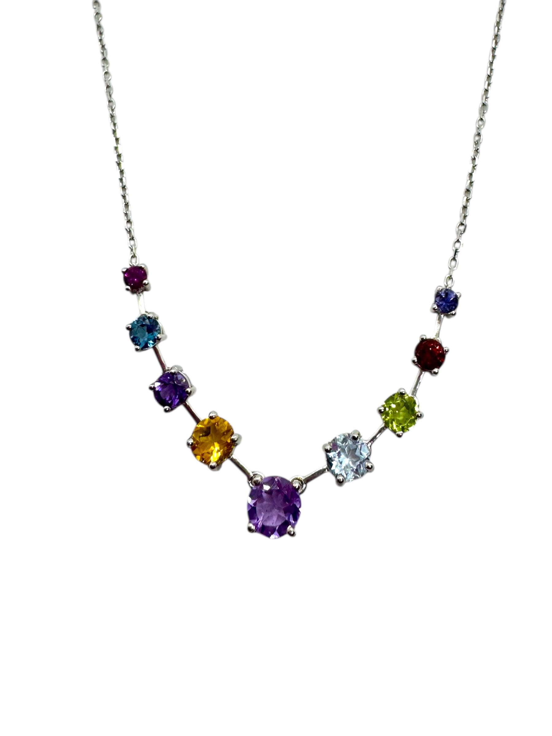 925 Sterling Silver Multi-Gemstone Necklace (Horizontal)
