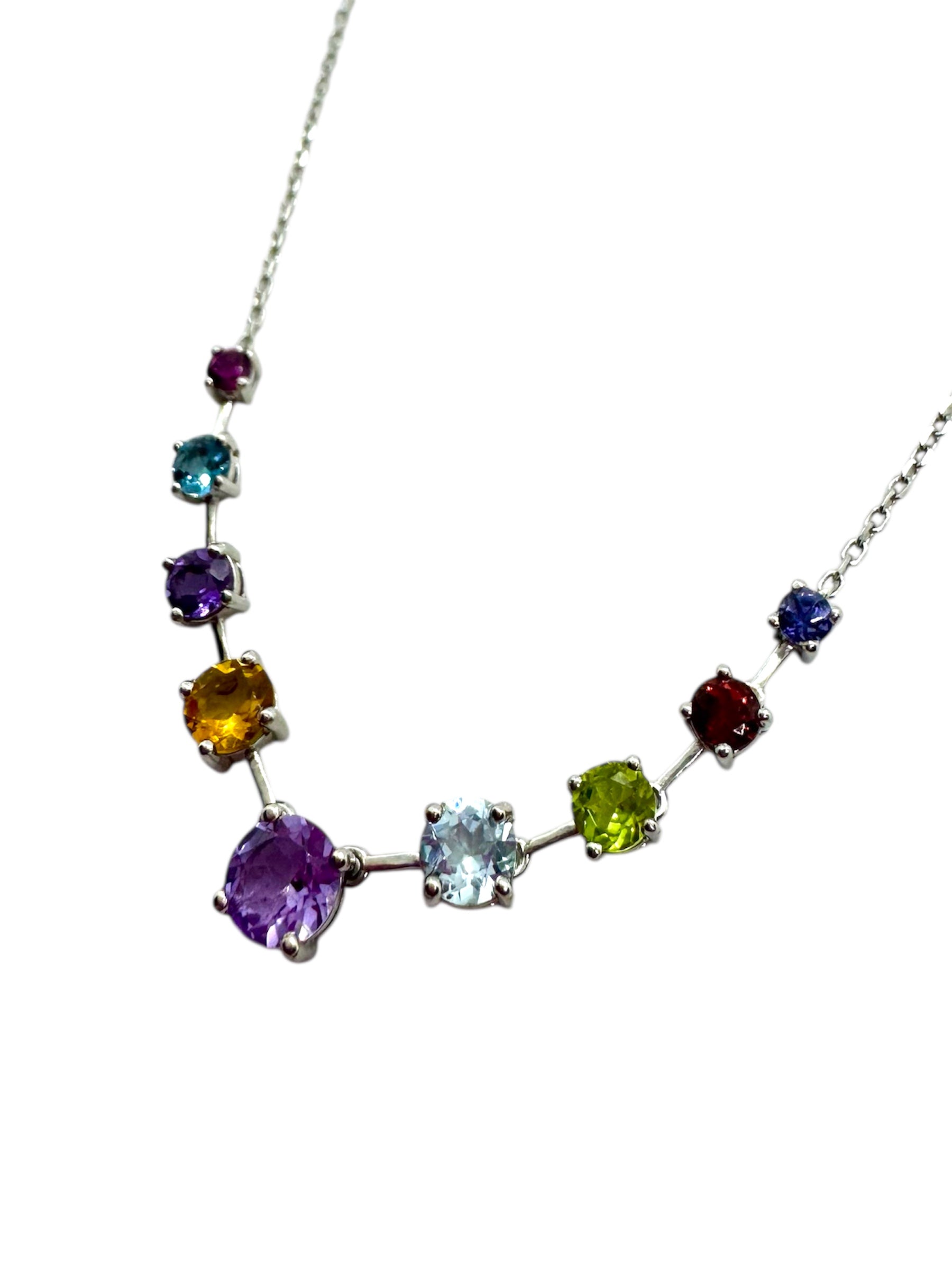 925 Sterling Silver Multi-Gemstone Necklace (Horizontal)