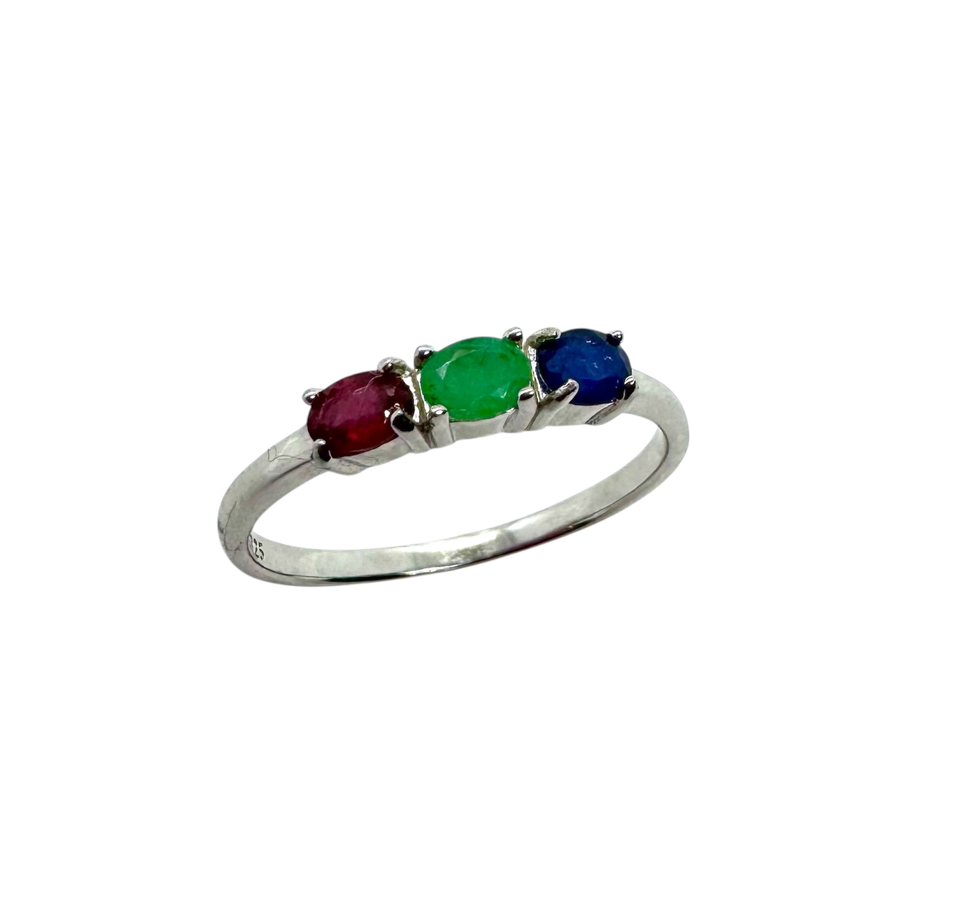 925 Sterling Silver Emerald, Sapphire & Ruby Jewelry Ring