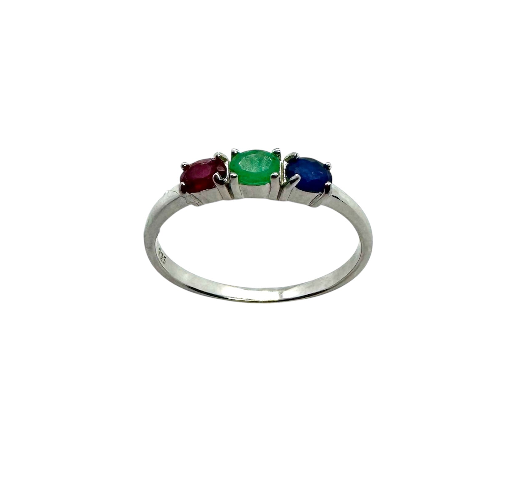 925 Sterling Silver Emerald, Sapphire & Ruby Jewelry Ring