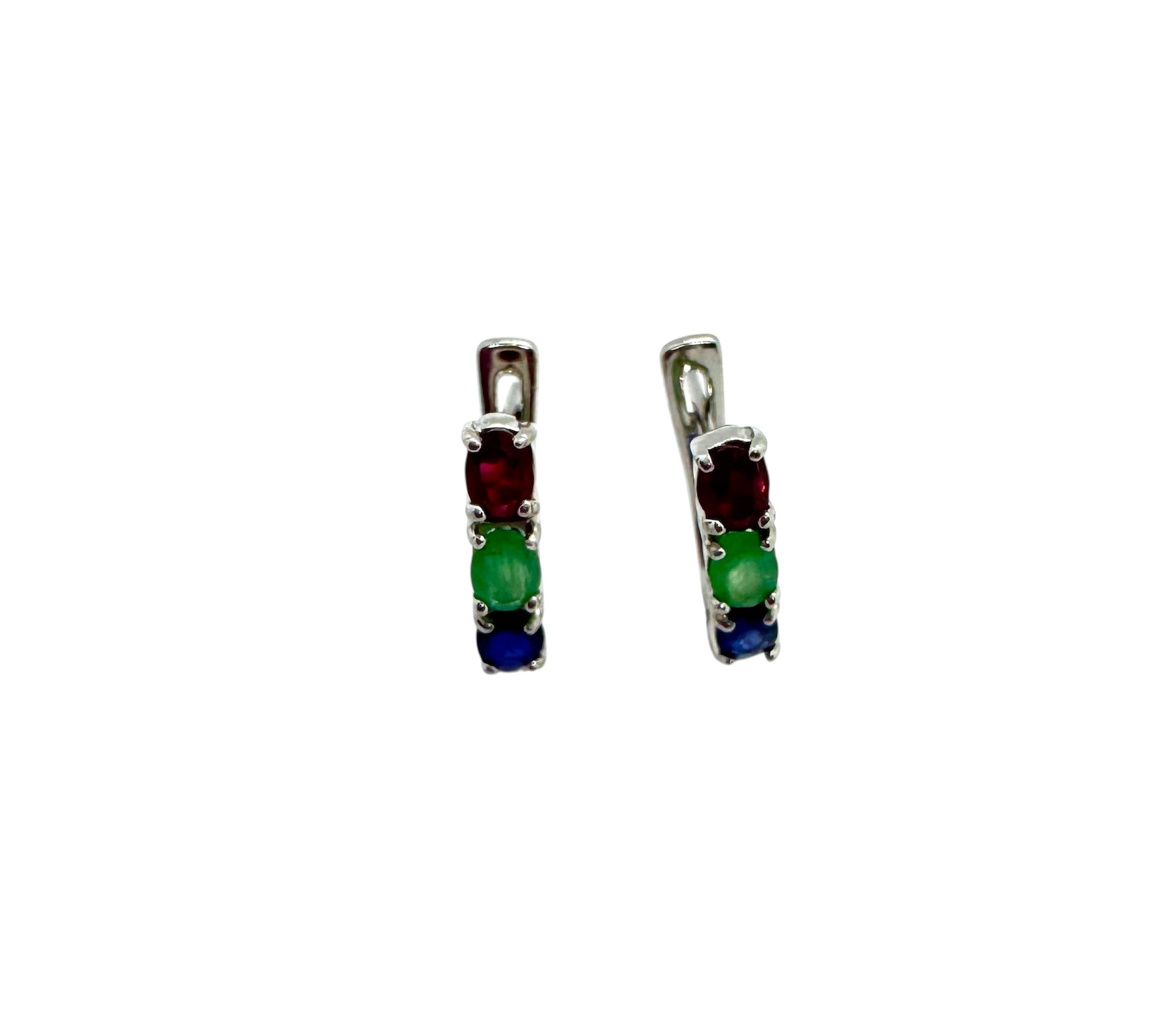 925 Sterling Silver Emerald, Sapphire & Ruby Jewelry Earrings