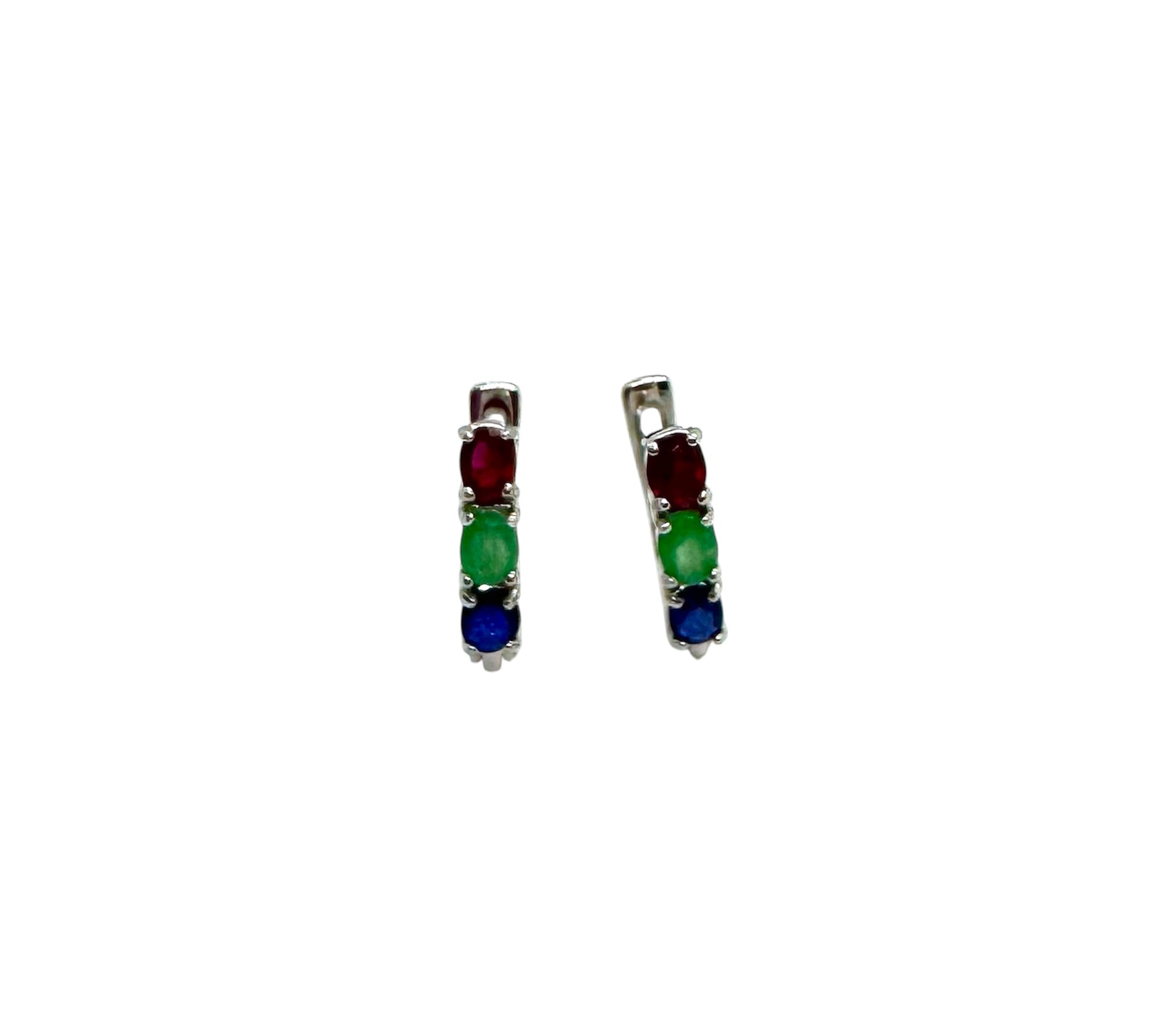 925 Sterling Silver Emerald, Sapphire & Ruby Jewelry Earrings