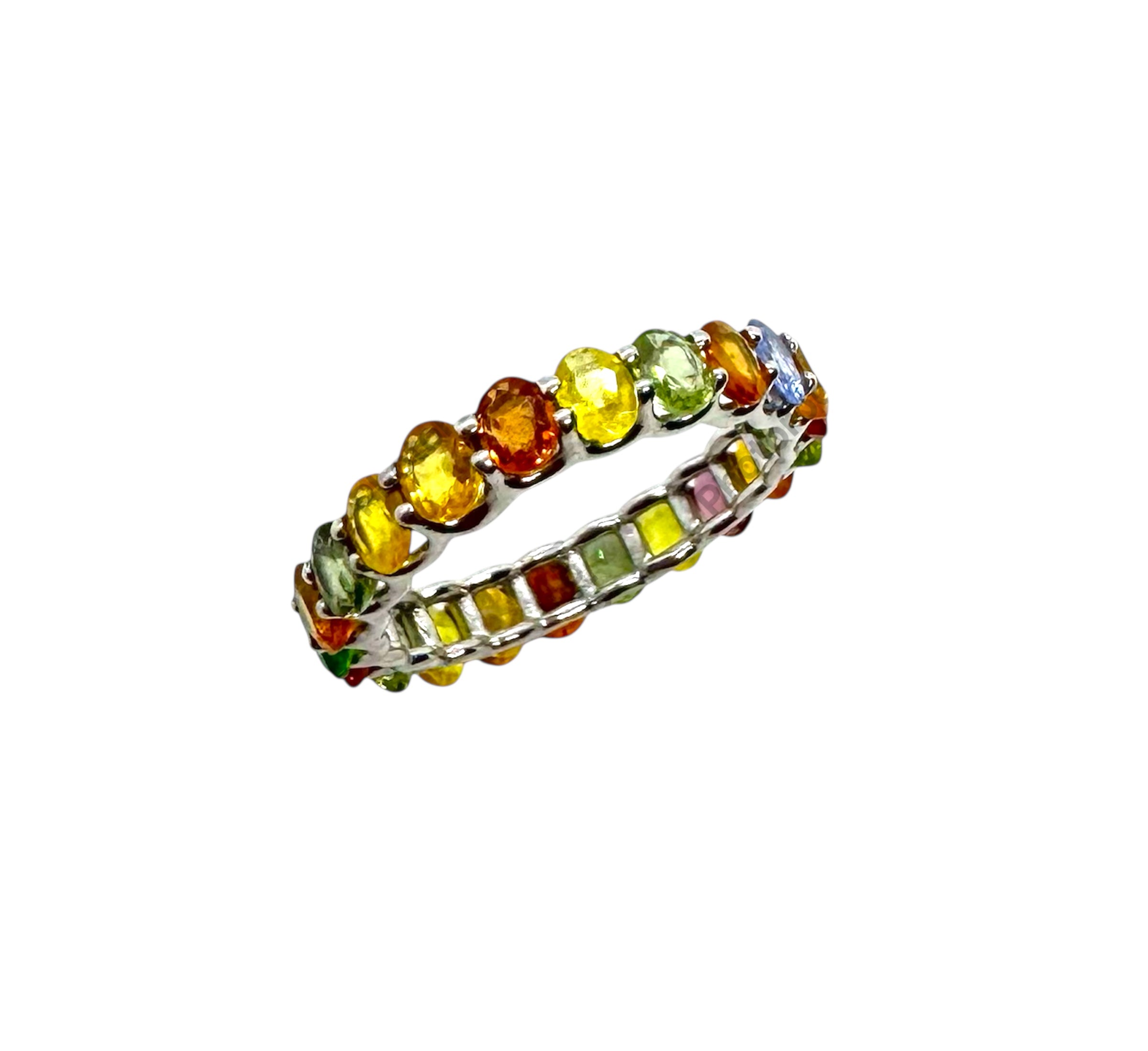 Anel de safira multicolorido com pavé completo em prata de lei 925