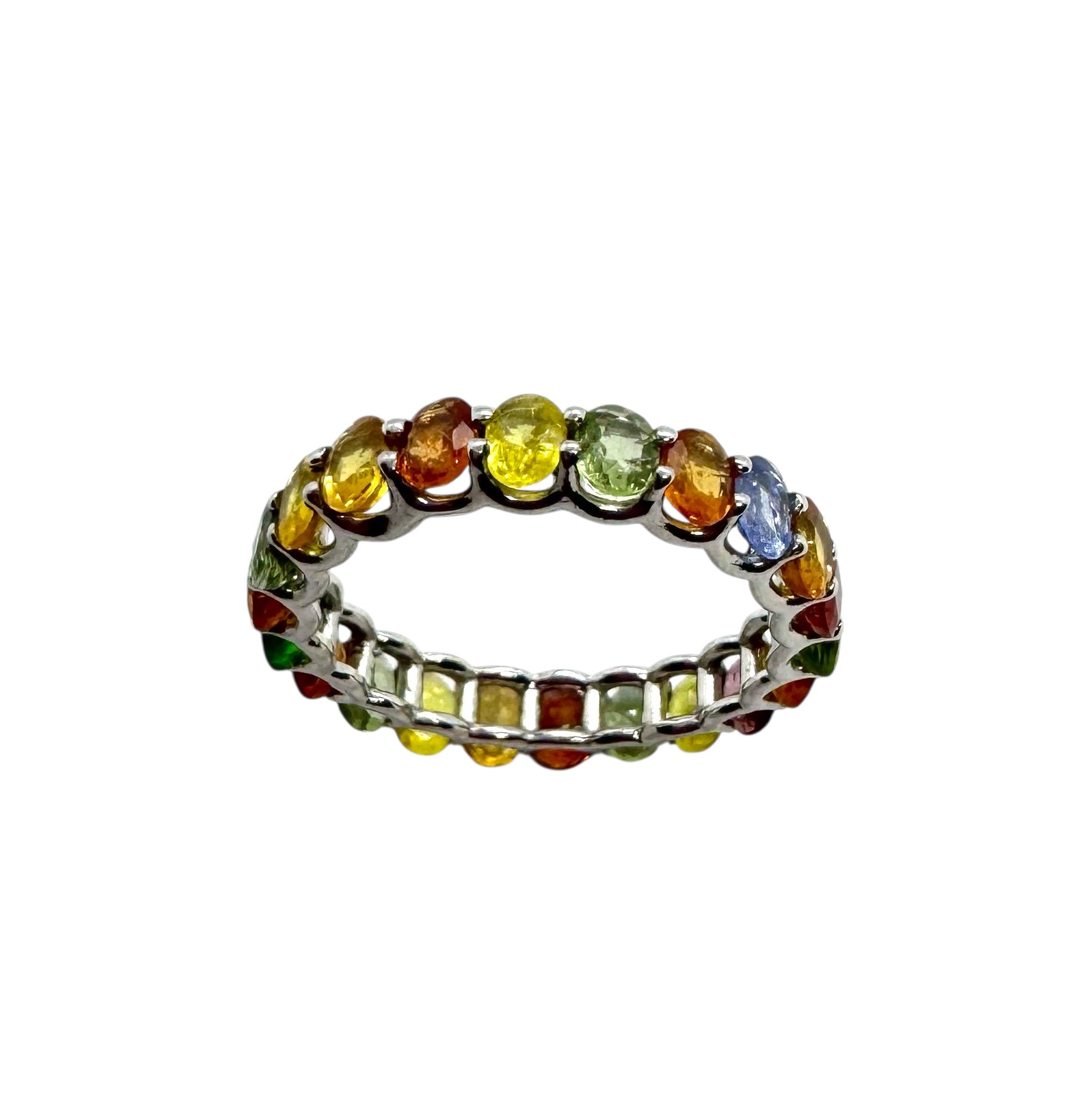 Anel de safira multicolorido com pavé completo em prata de lei 925