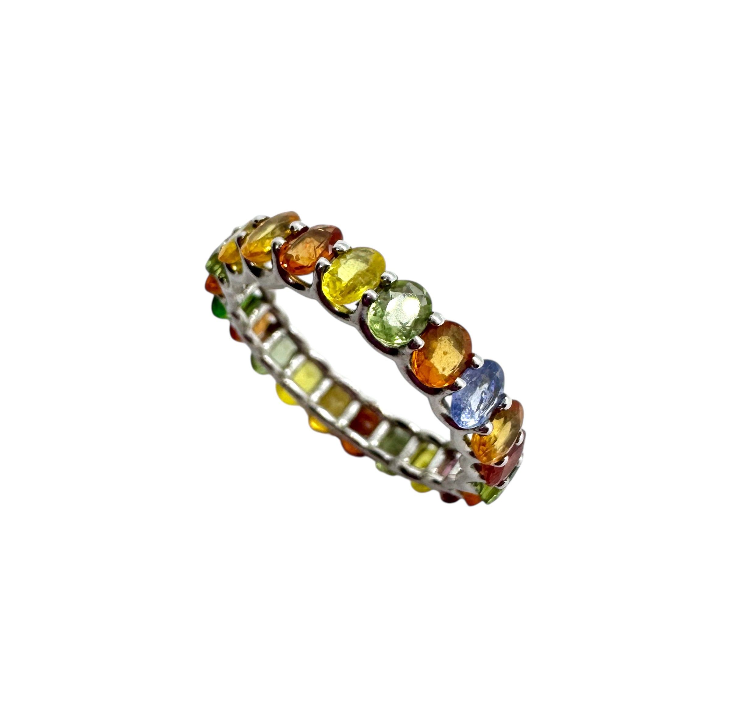 Anel de safira multicolorido com pavé completo em prata de lei 925