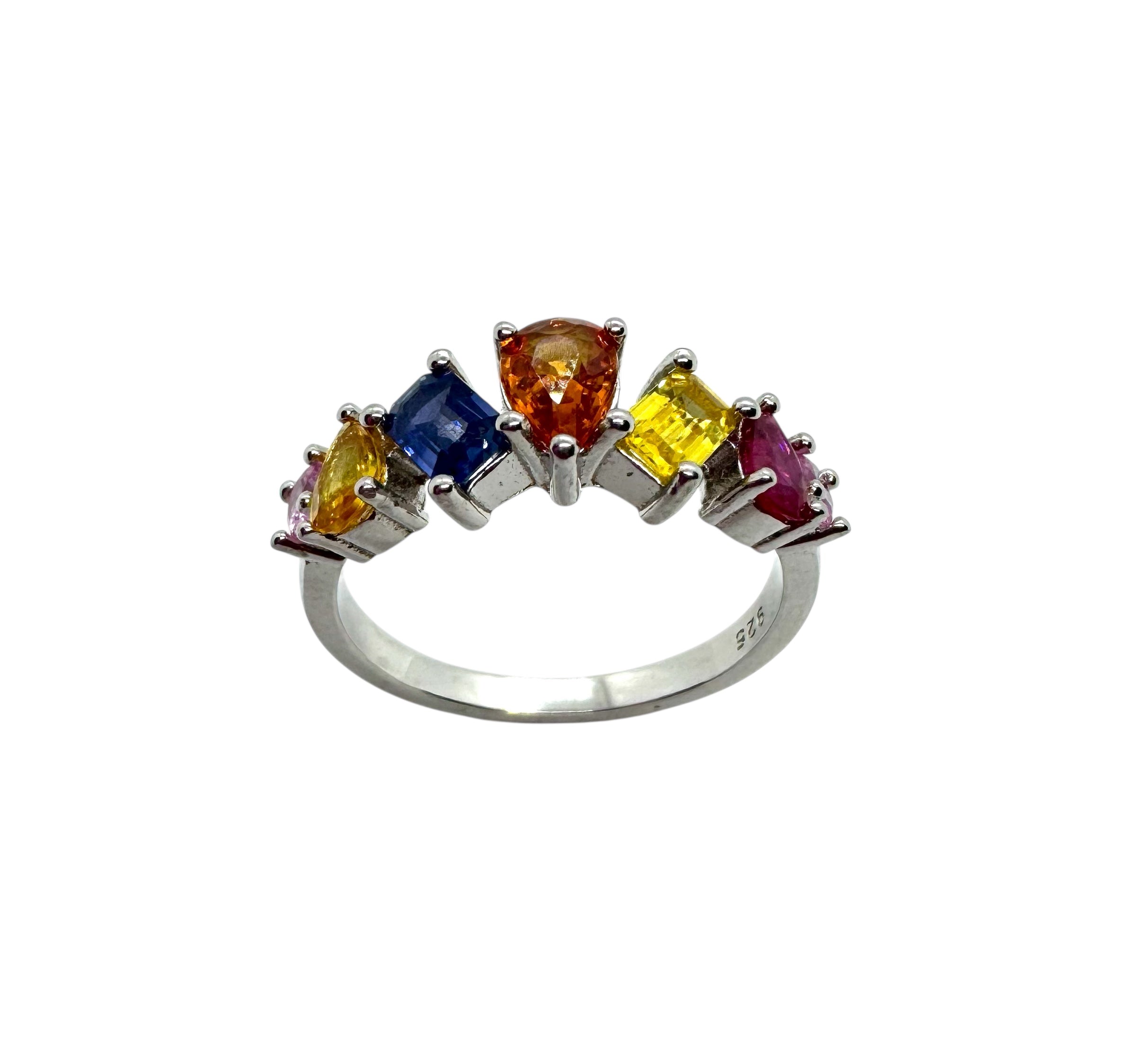Anel de prata de lei 925 e safira multicolorida