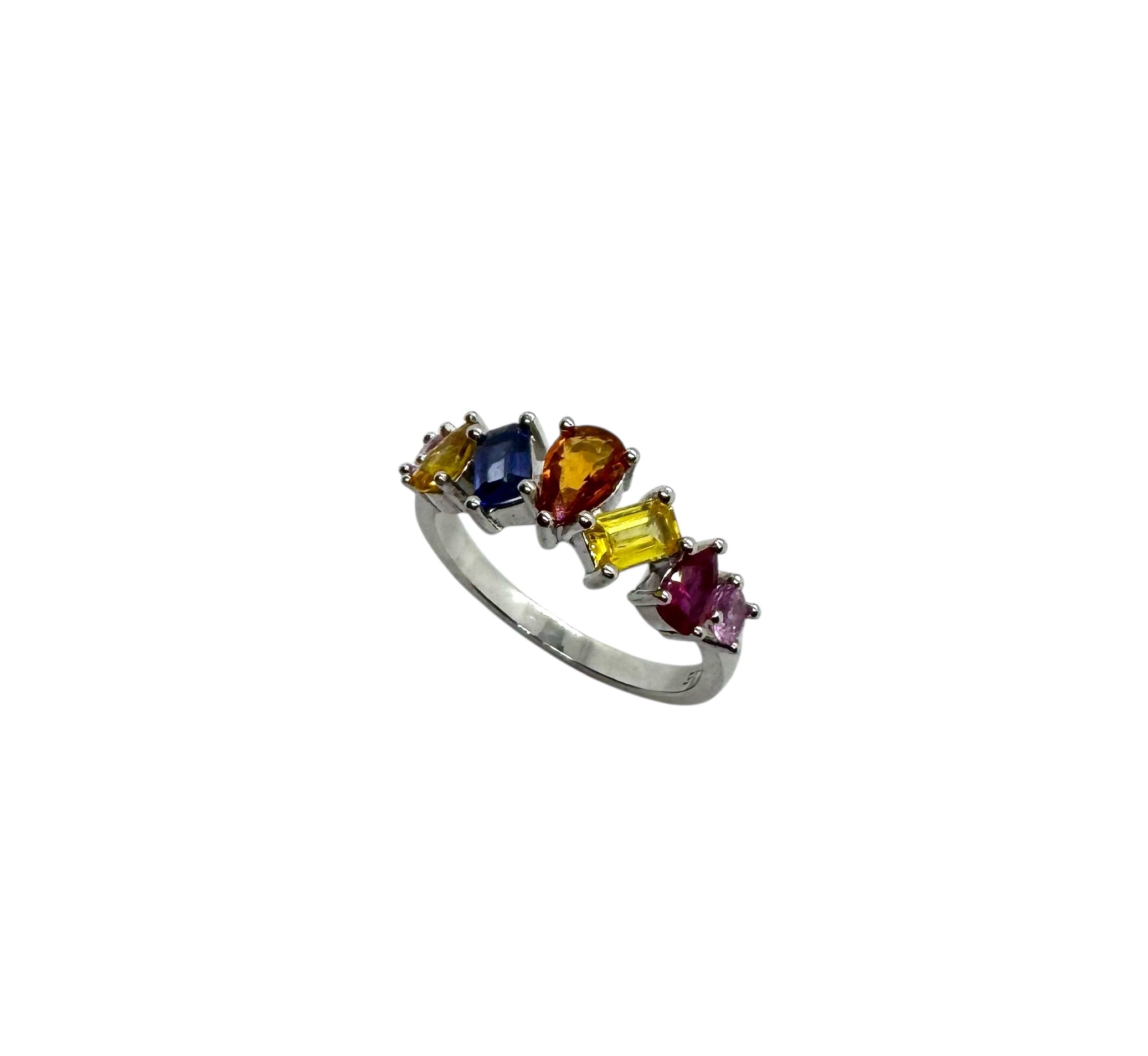 Anel de prata de lei 925 e safira multicolorida