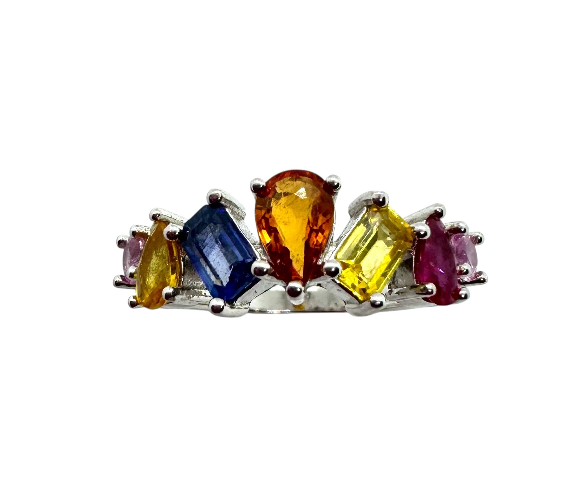Anel de prata de lei 925 e safira multicolorida