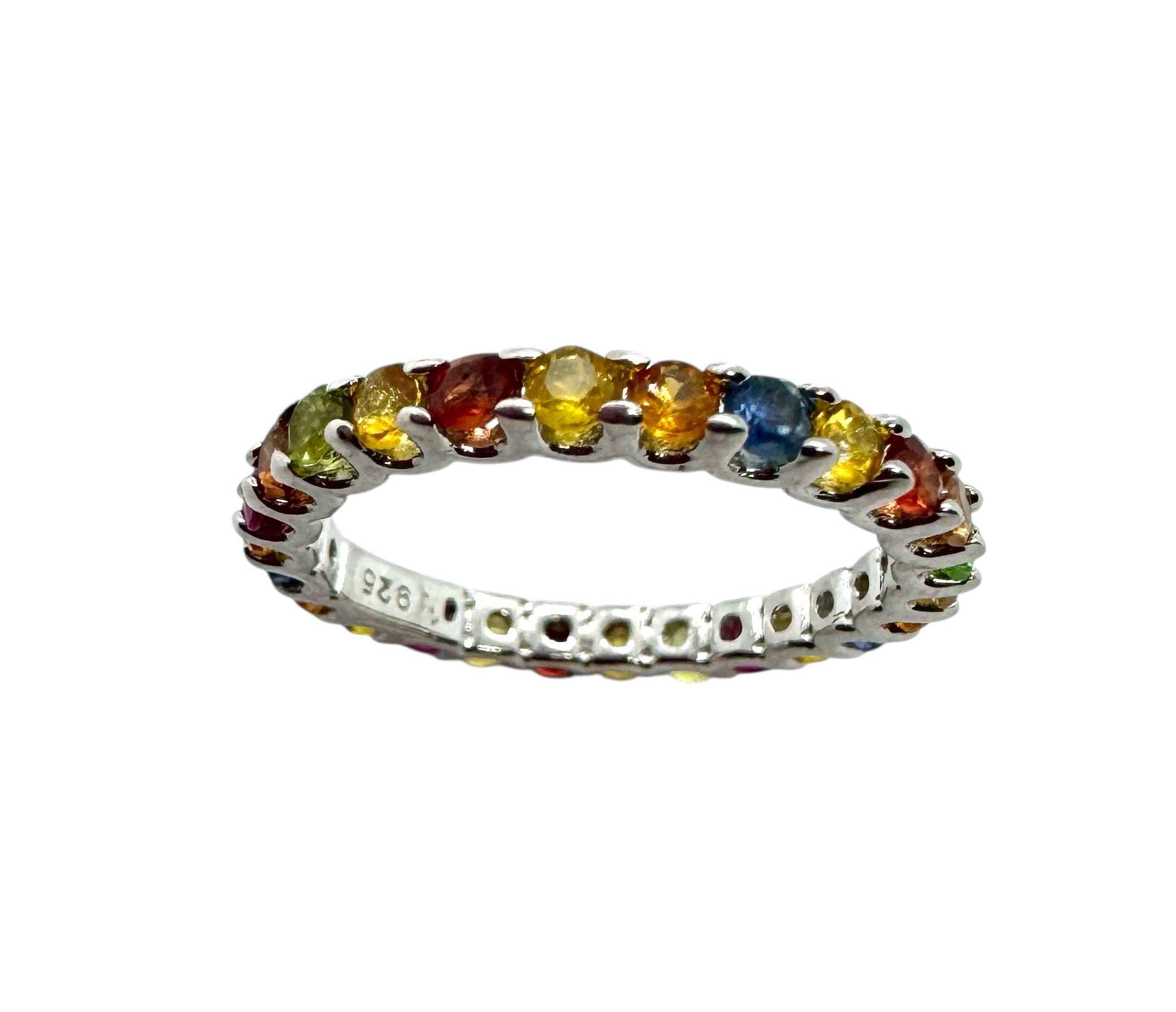 925 Sterling Silver Full Pavé Multi-Color Sapphire Ring (Thin)
