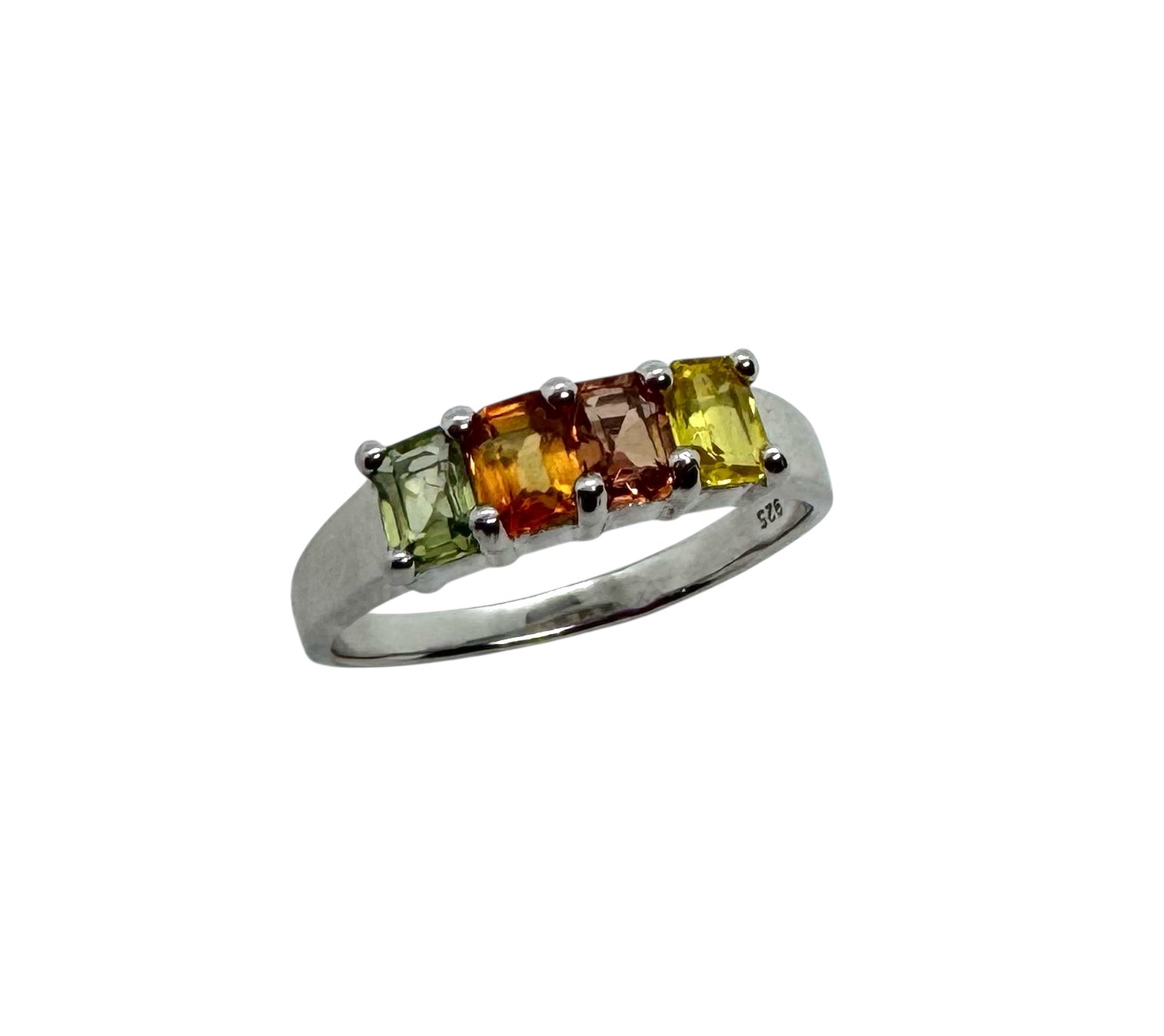 925 Sterling Silver Ring with 4 Multi-Color Sapphires