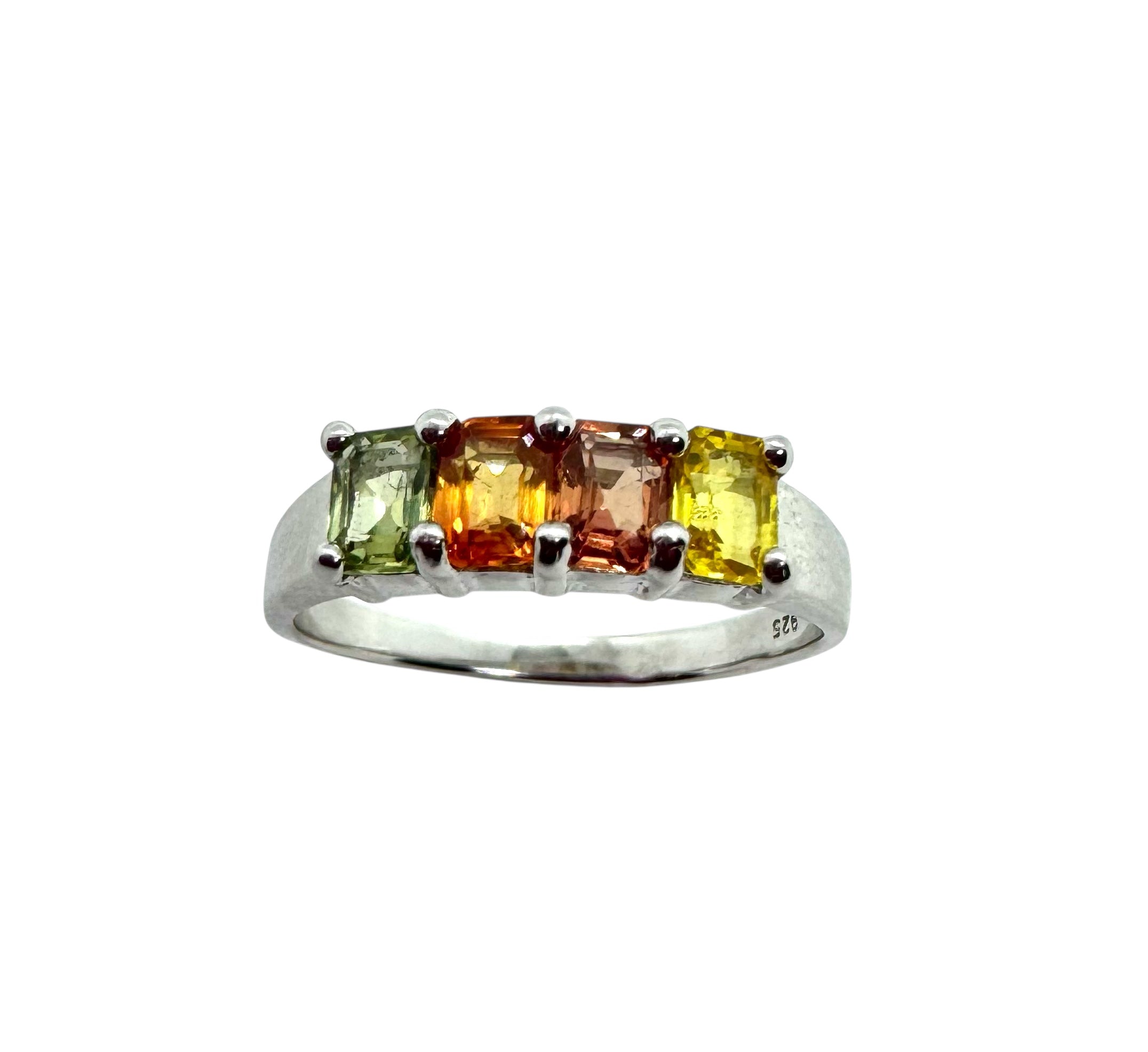 925 Sterling Silver Ring with 4 Multi-Color Sapphires